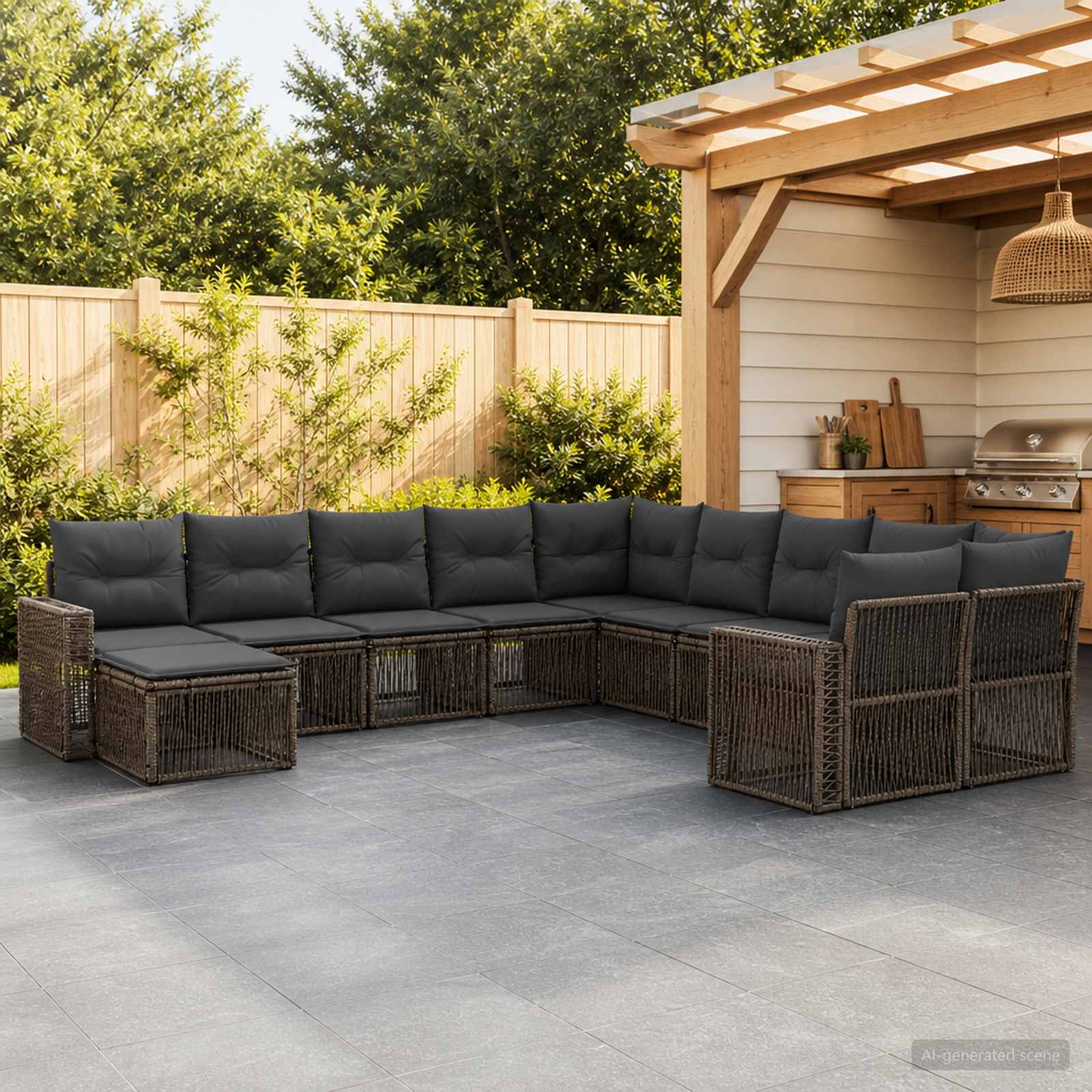 Gartensofa-set 11 stk. Grau und Dunkelgrau Poly-Rattan
