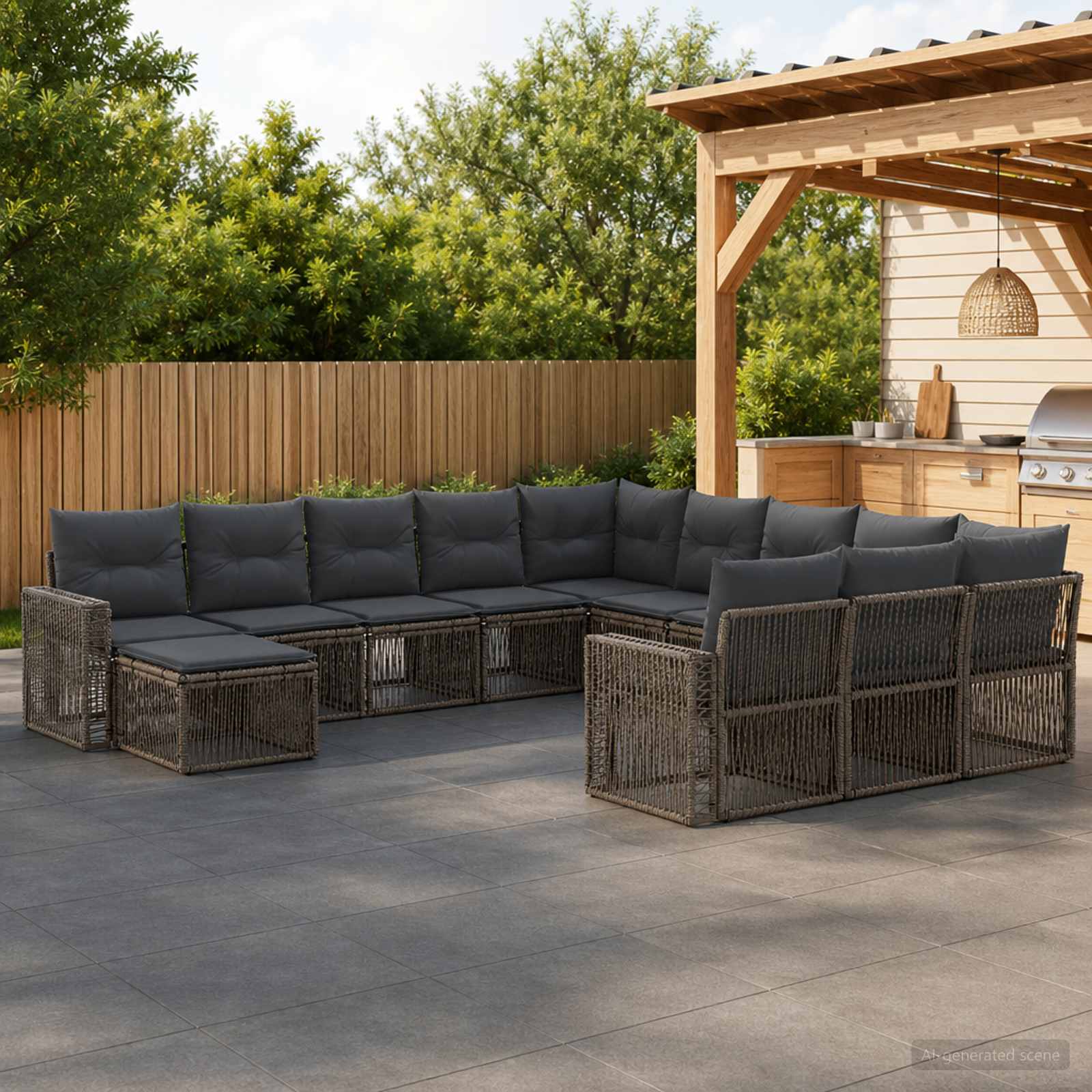 Gartensofa-set 12 stk. Grau und Dunkelgrau Poly-Rattan