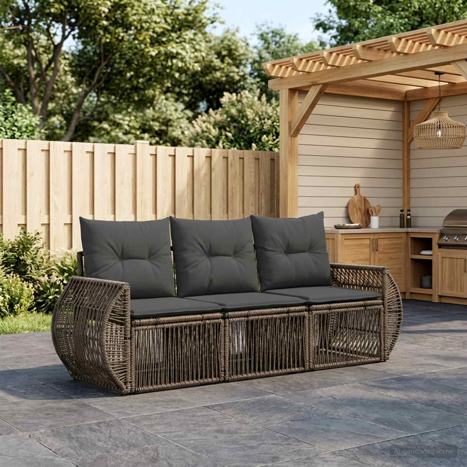 Gartensofa-set 3 stk. Grau und Dunkelgrau Poly-Rattan