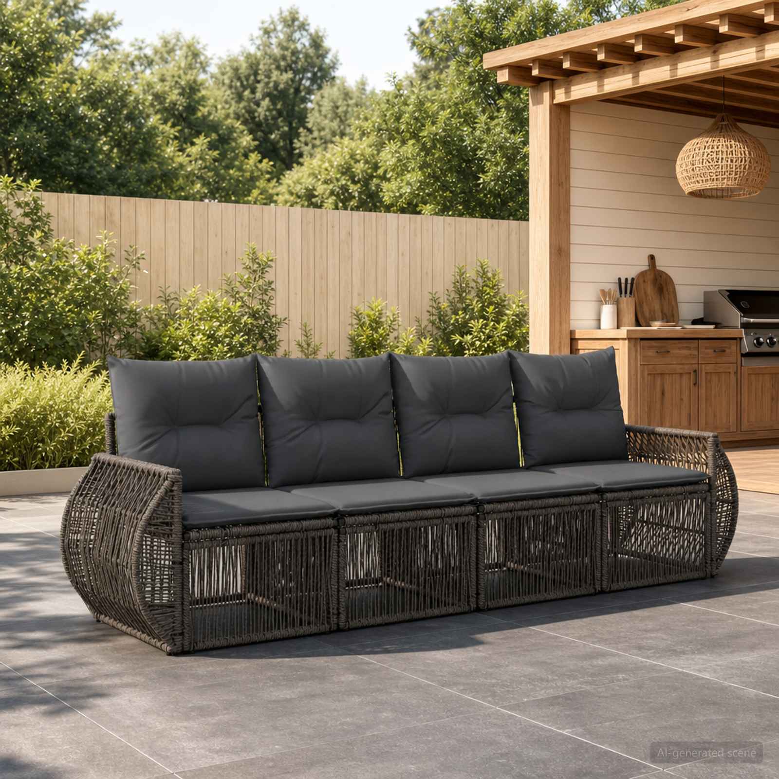 Gartensofa-set 4 stk. Grau und Dunkelgrau Poly-Rattan