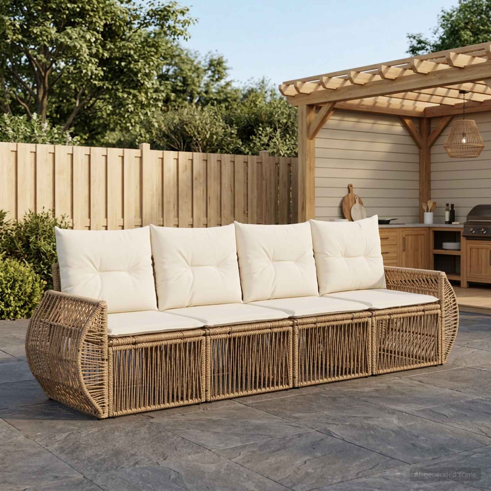 Gartensofa-set 4 stk. Beige und Cremeweiß Poly-Rattan