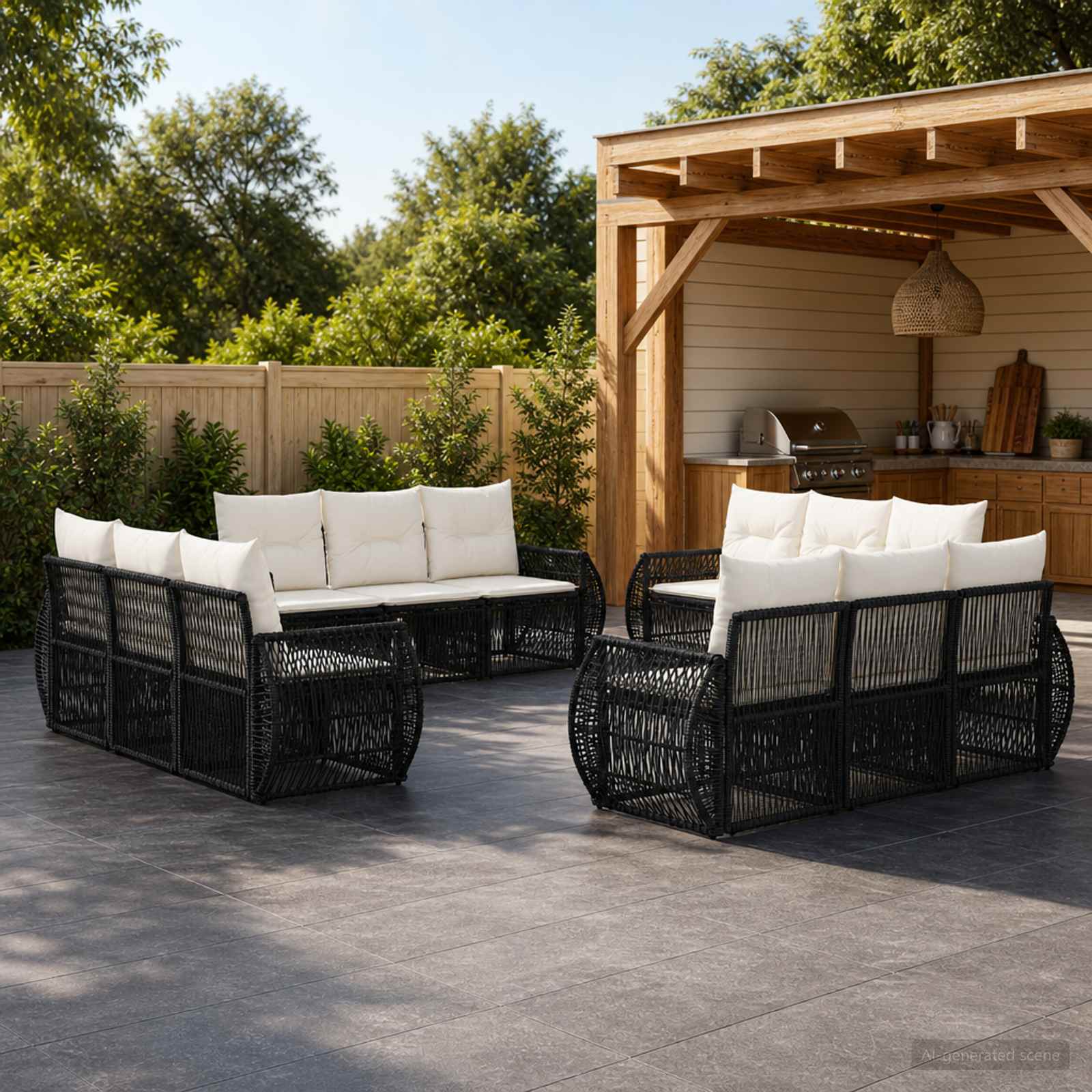 Gartensofa-set 12 stk. Schwarz und Cremeweiß Poly-Rattan