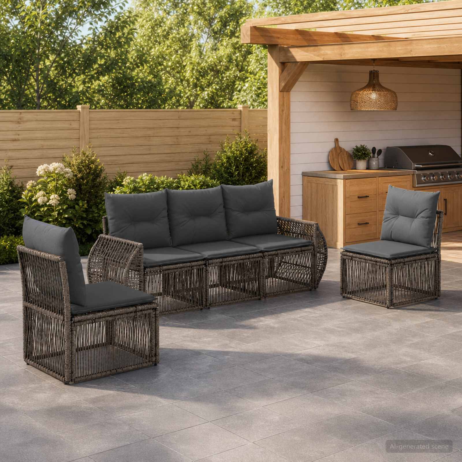 Gartensofa-set 5 stk. Grau und Dunkelgrau Poly-Rattan