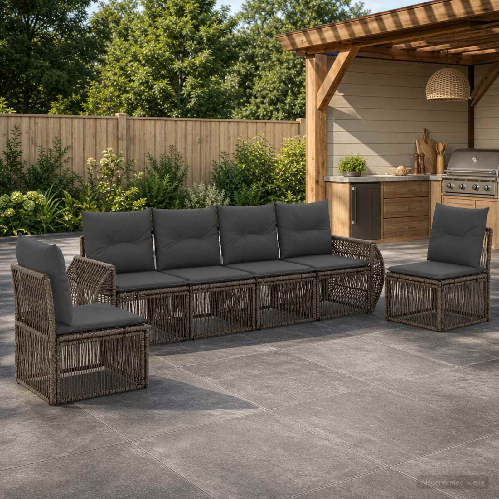 Gartensofa-set 6 stk. Grau und Dunkelgrau Poly-Rattan