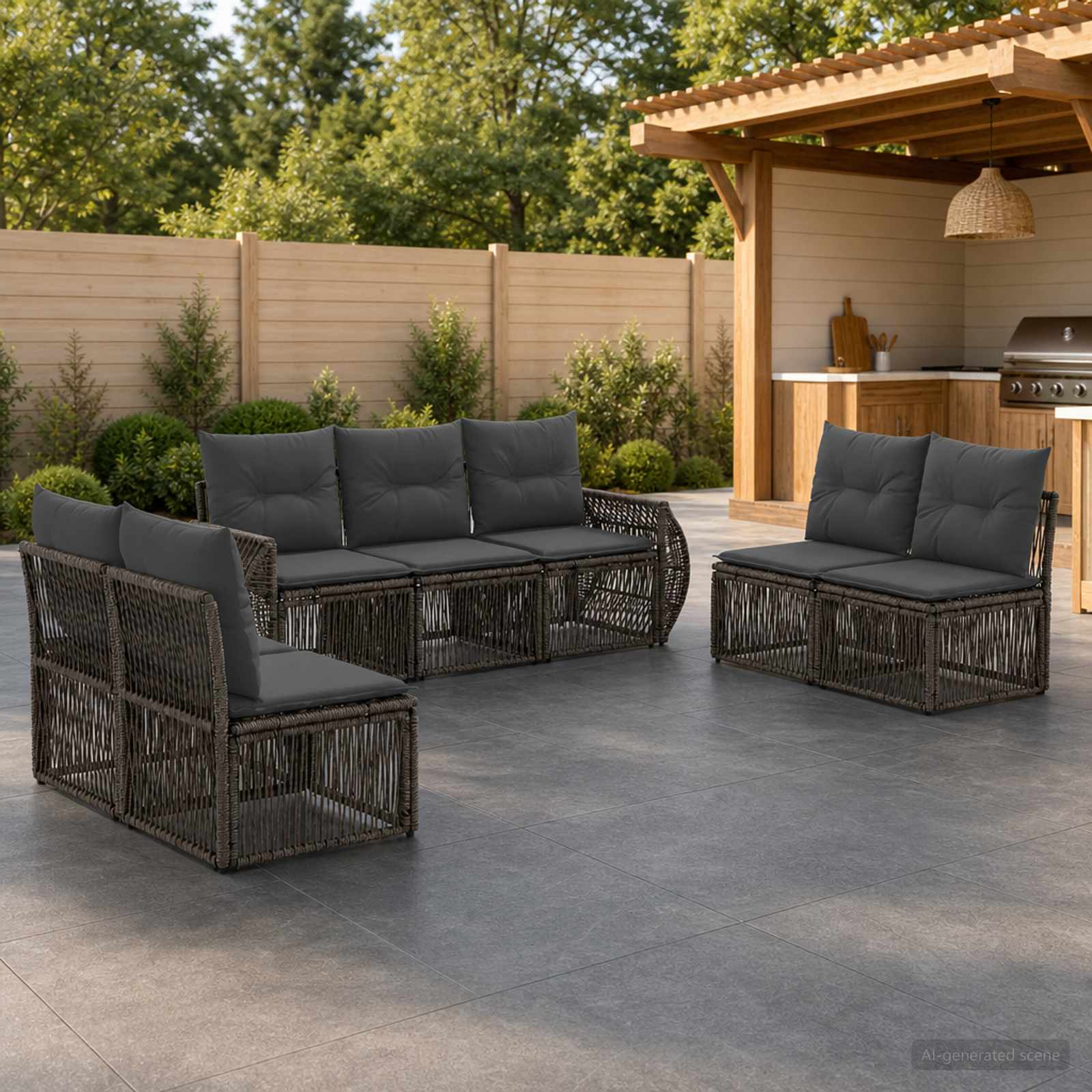 Gartensofa-set 7 stk. Grau und Dunkelgrau Poly-Rattan