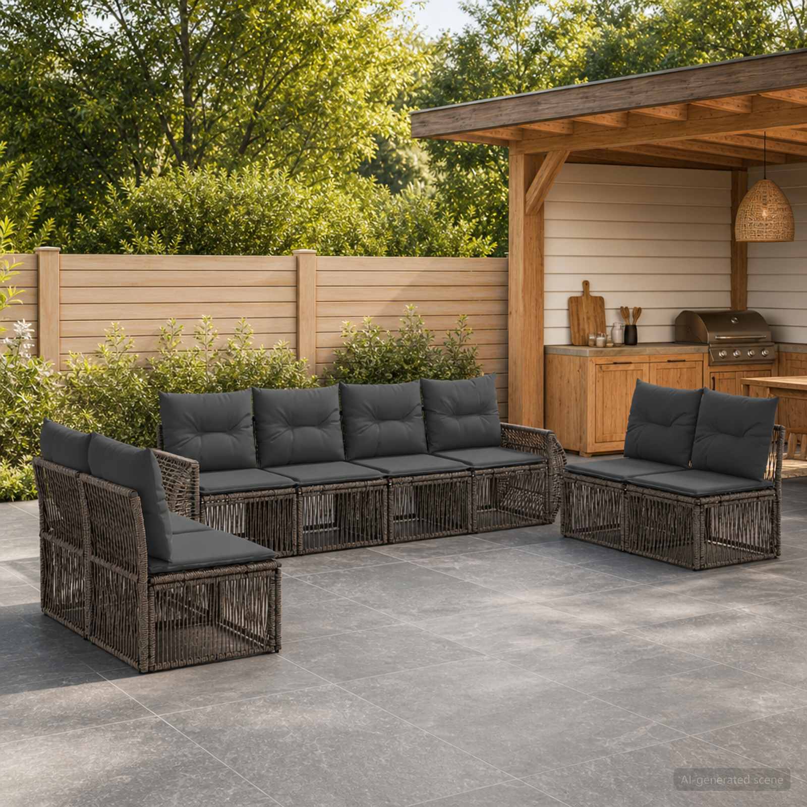 Gartensofa-set 8 stk. Grau und Dunkelgrau Poly-Rattan