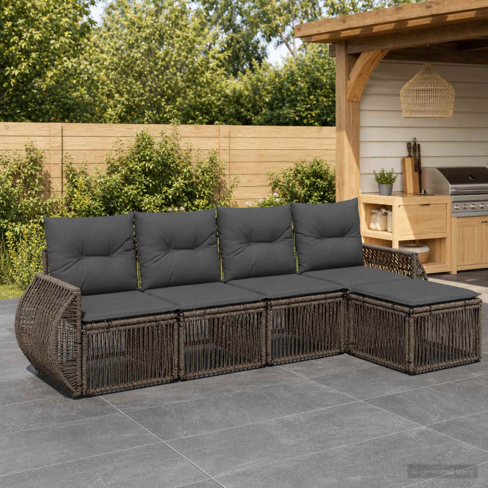 Gartensofa-set 5 stk. Grau und Dunkelgrau Poly-Rattan