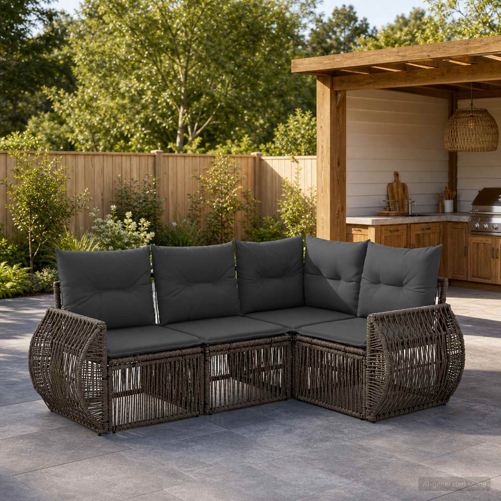 Gartensofa-set 4 stk. Grau und Dunkelgrau Poly-Rattan
