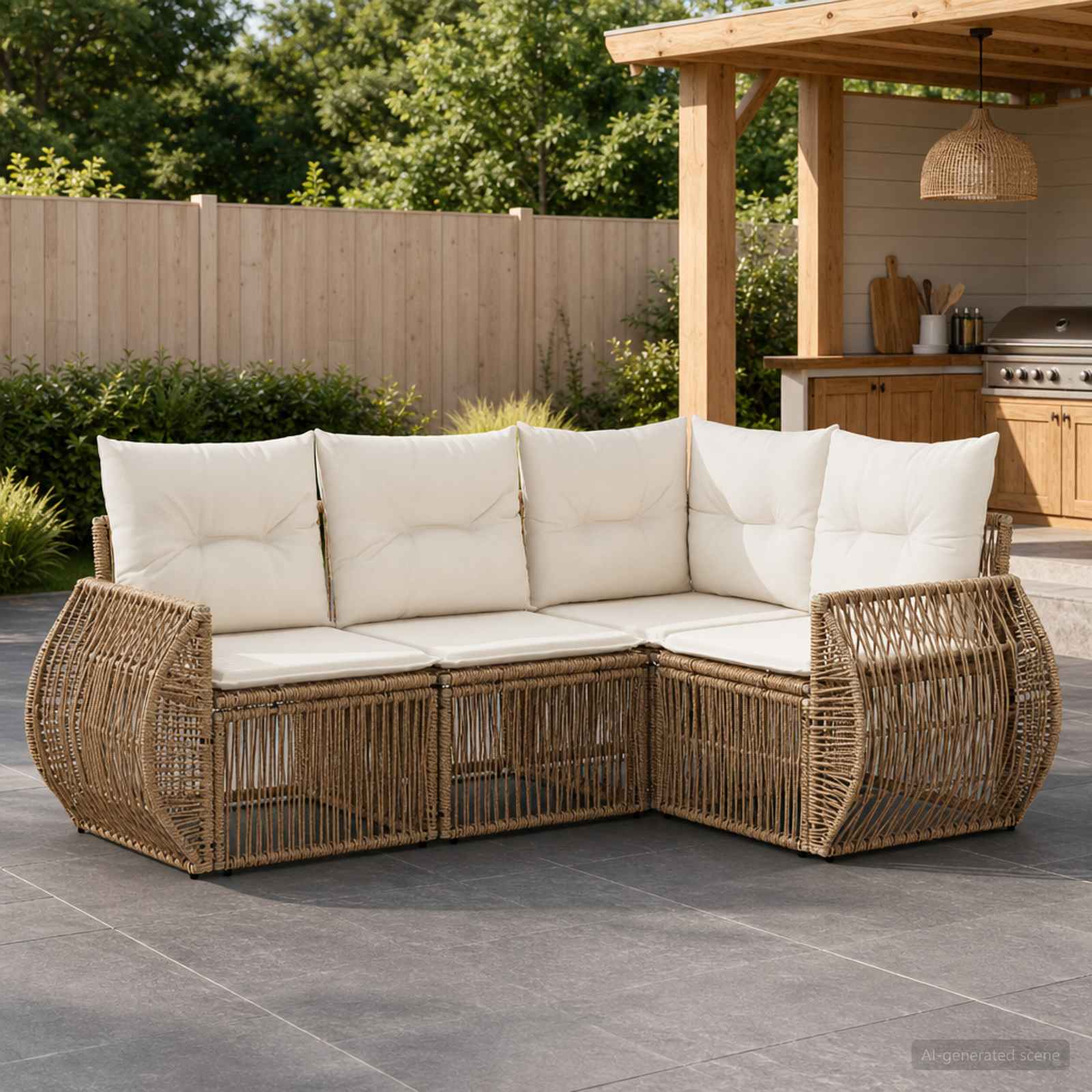Gartensofa-set 4 stk. Beige und Cremeweiß Poly-Rattan