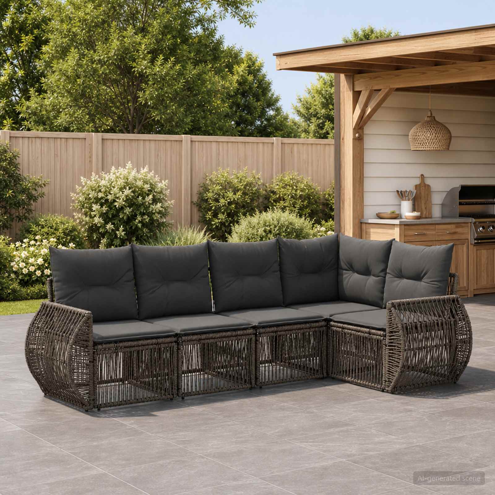 Gartensofa-set 5 stk. Grau und Dunkelgrau Poly-Rattan