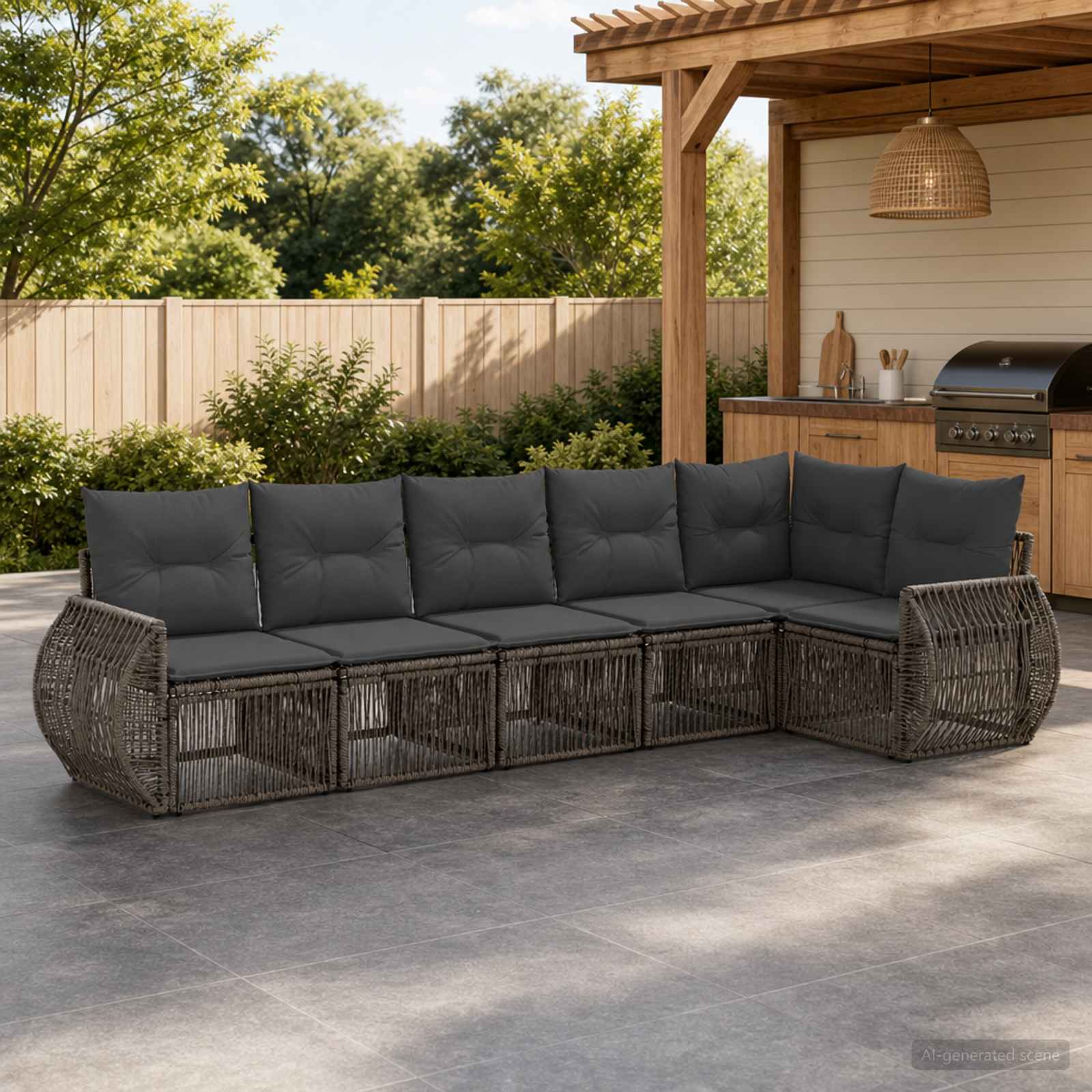 Gartensofa-set 6 stk. Grau und Dunkelgrau Poly-Rattan