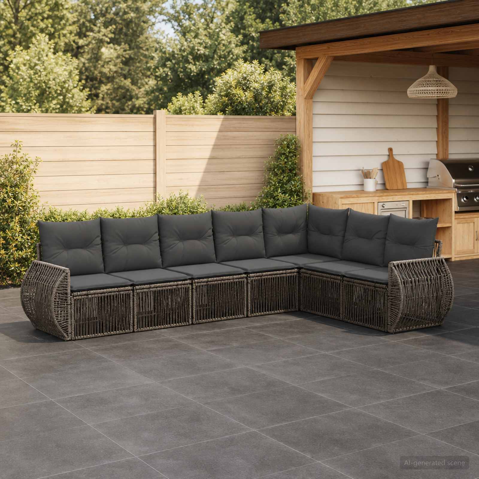 Gartensofa-set 7 stk. Grau und Dunkelgrau Poly-Rattan