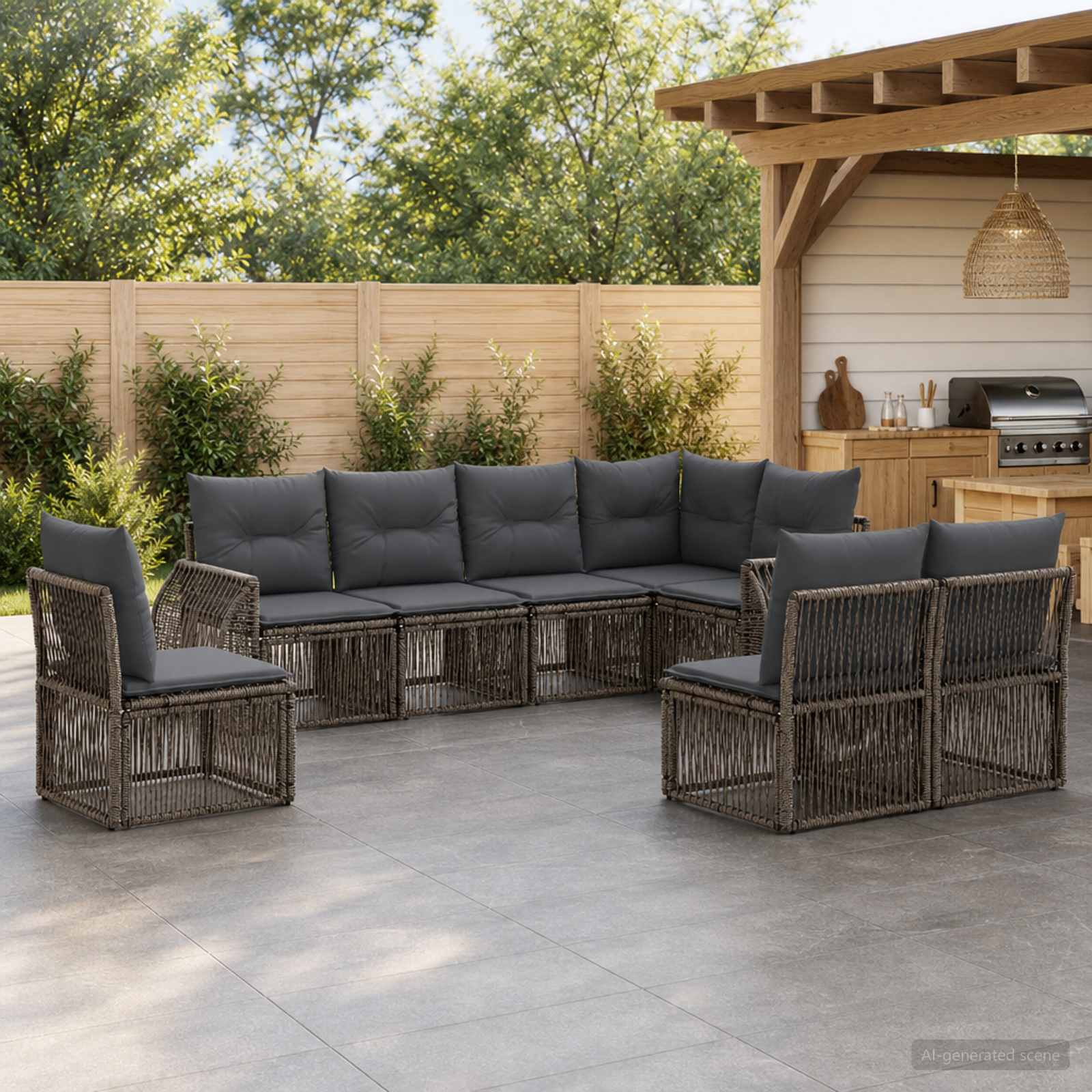 Gartensofa-set 8 stk. Grau und Dunkelgrau Poly-Rattan