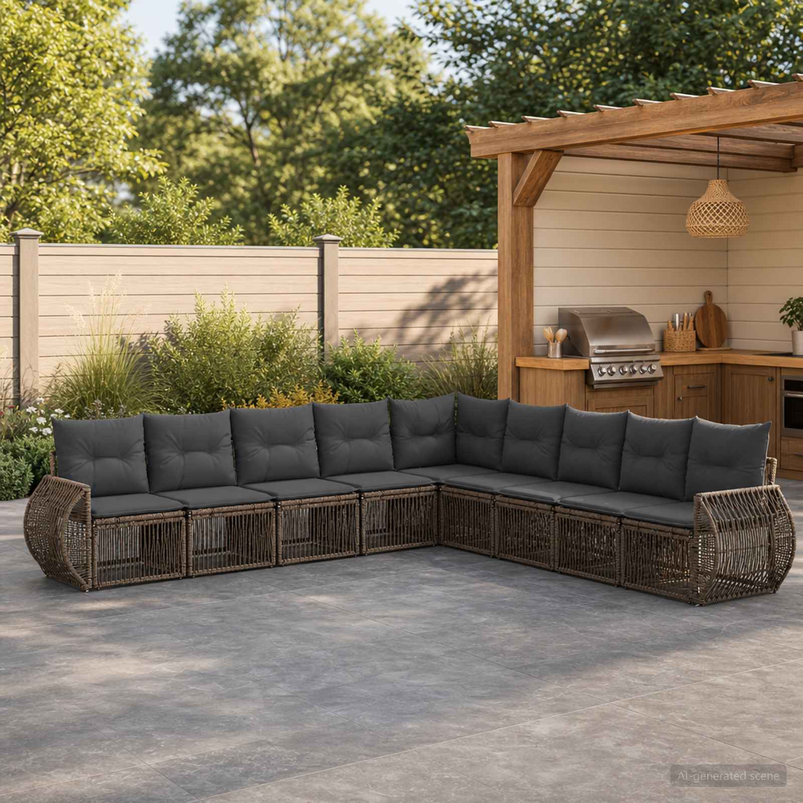 Gartensofa-set 9 stk. Grau und Dunkelgrau Poly-Rattan