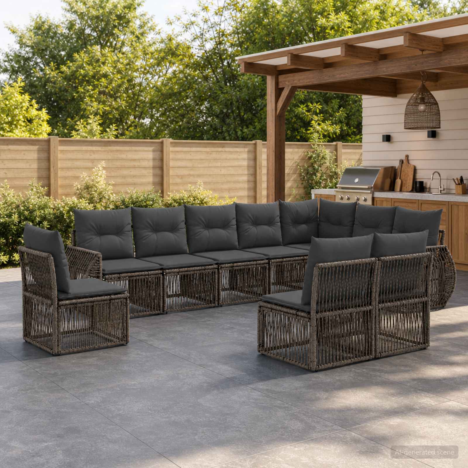 Gartensofa-set 10 stk. Grau und Dunkelgrau Poly-Rattan