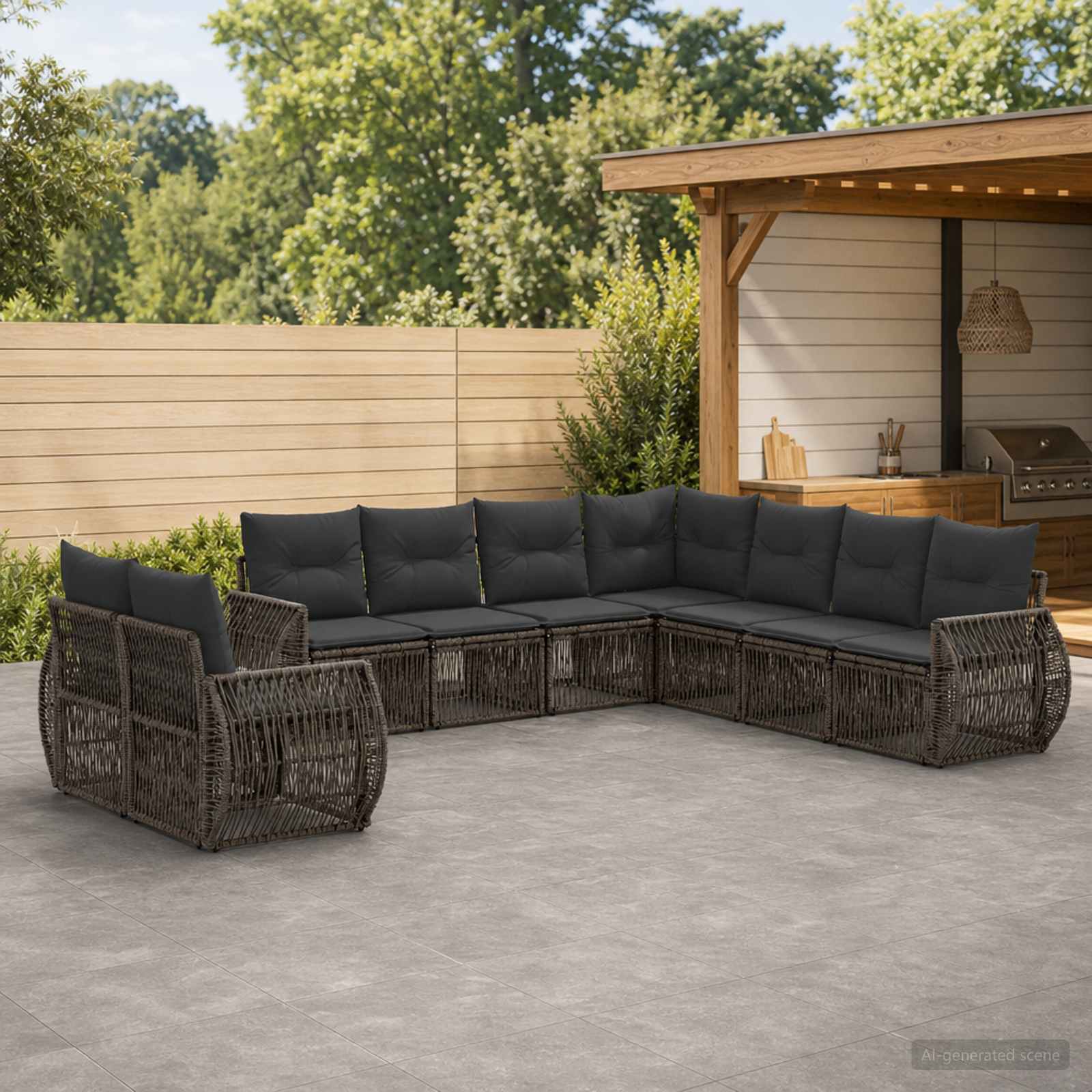 Gartensofa-set 9 stk. Grau und Dunkelgrau Poly-Rattan