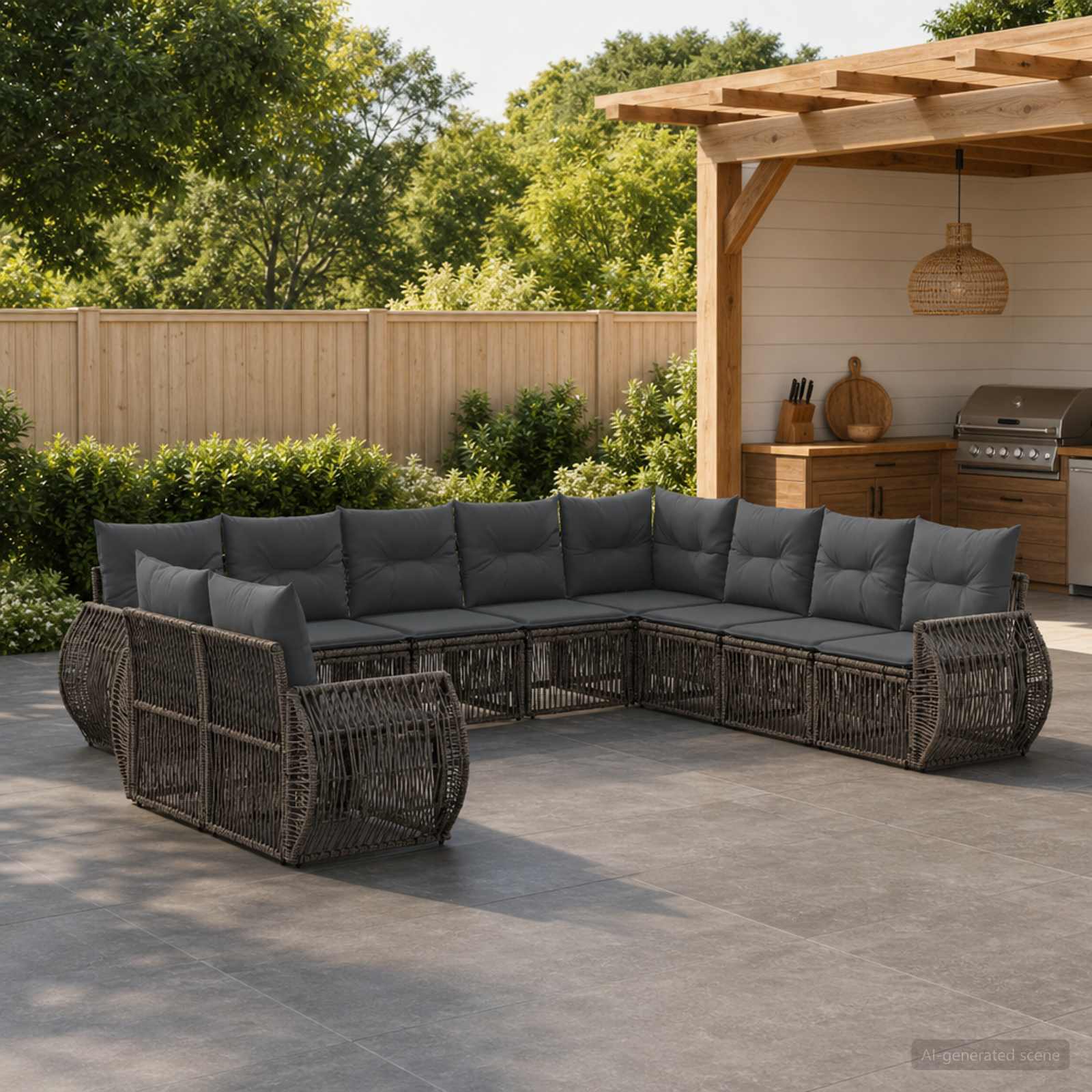 Gartensofa-set 10 stk. Grau und Dunkelgrau Poly-Rattan