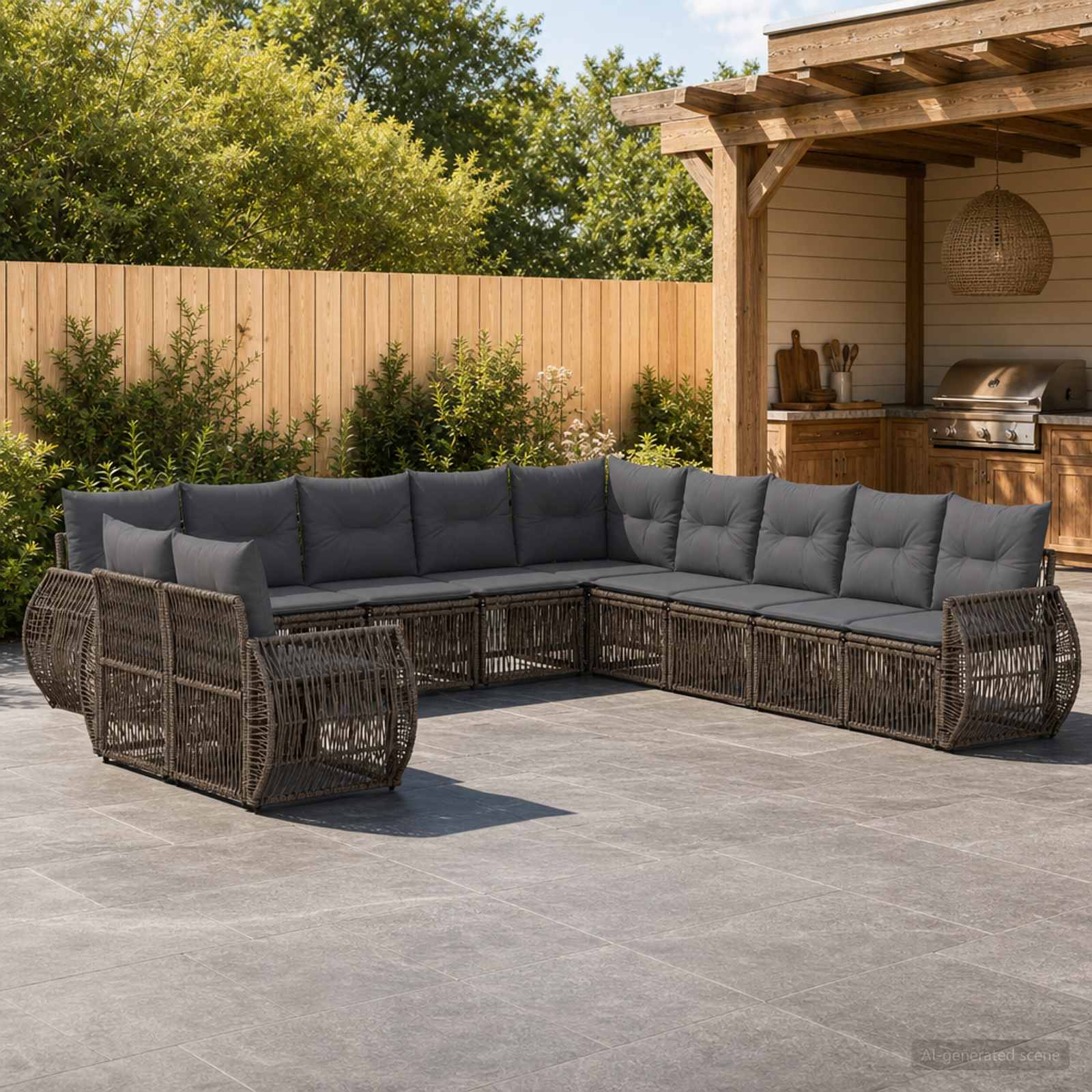 Gartensofa-set 11 stk. Grau und Dunkelgrau Poly-Rattan
