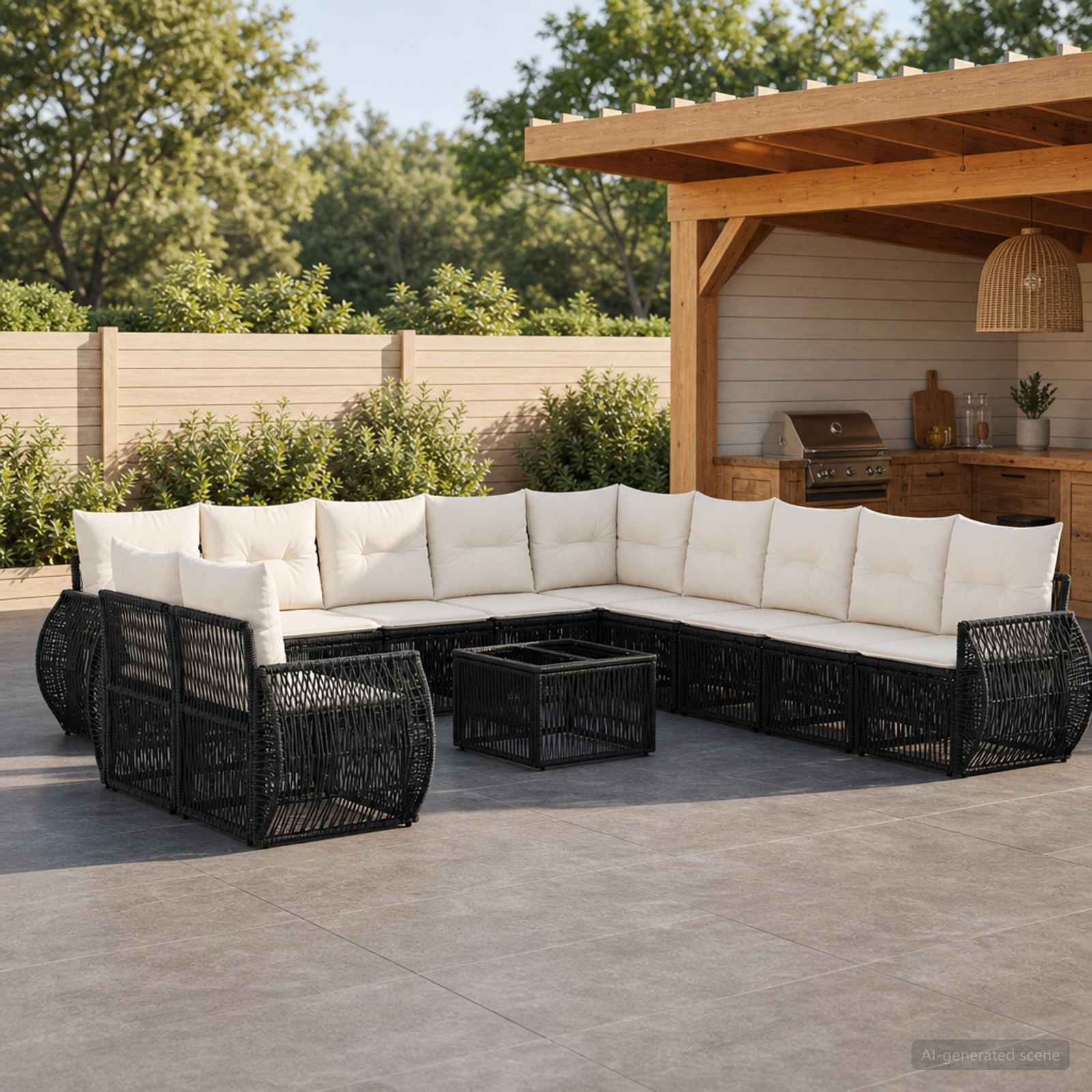Gartensofa-set 12 stk. Schwarz und Cremeweiß Poly-Rattan