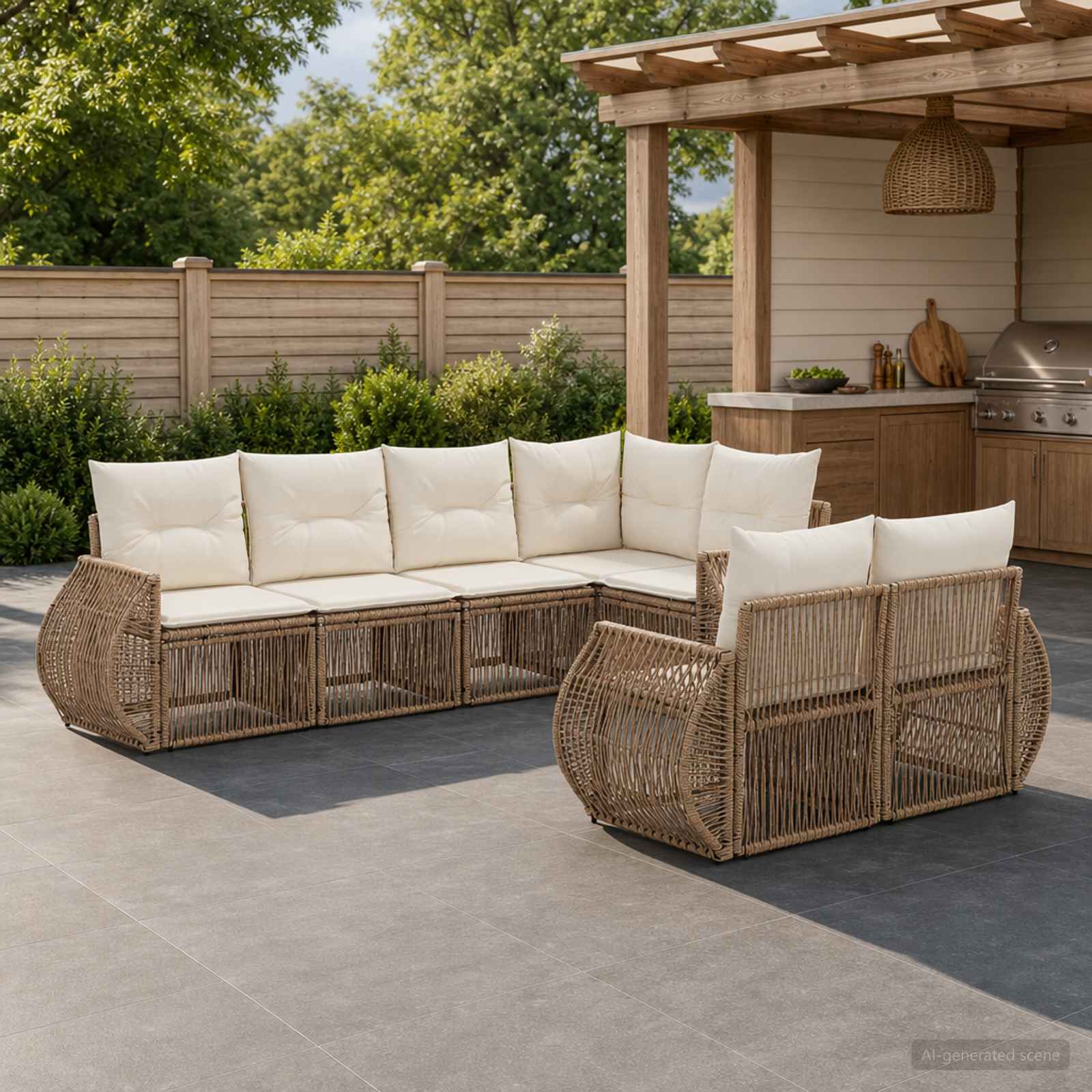 Gartensofa-set 7 stk. 7-Sitzanzahl Beige und Cremeweiß