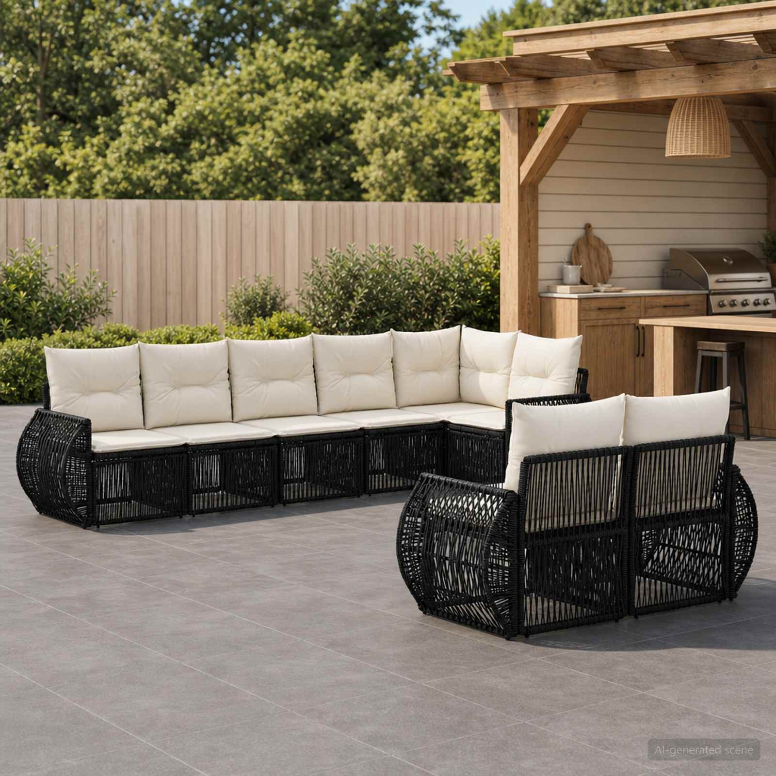 Gartensofa-set 8 stk. Schwarz und Cremeweiß Poly-Rattan