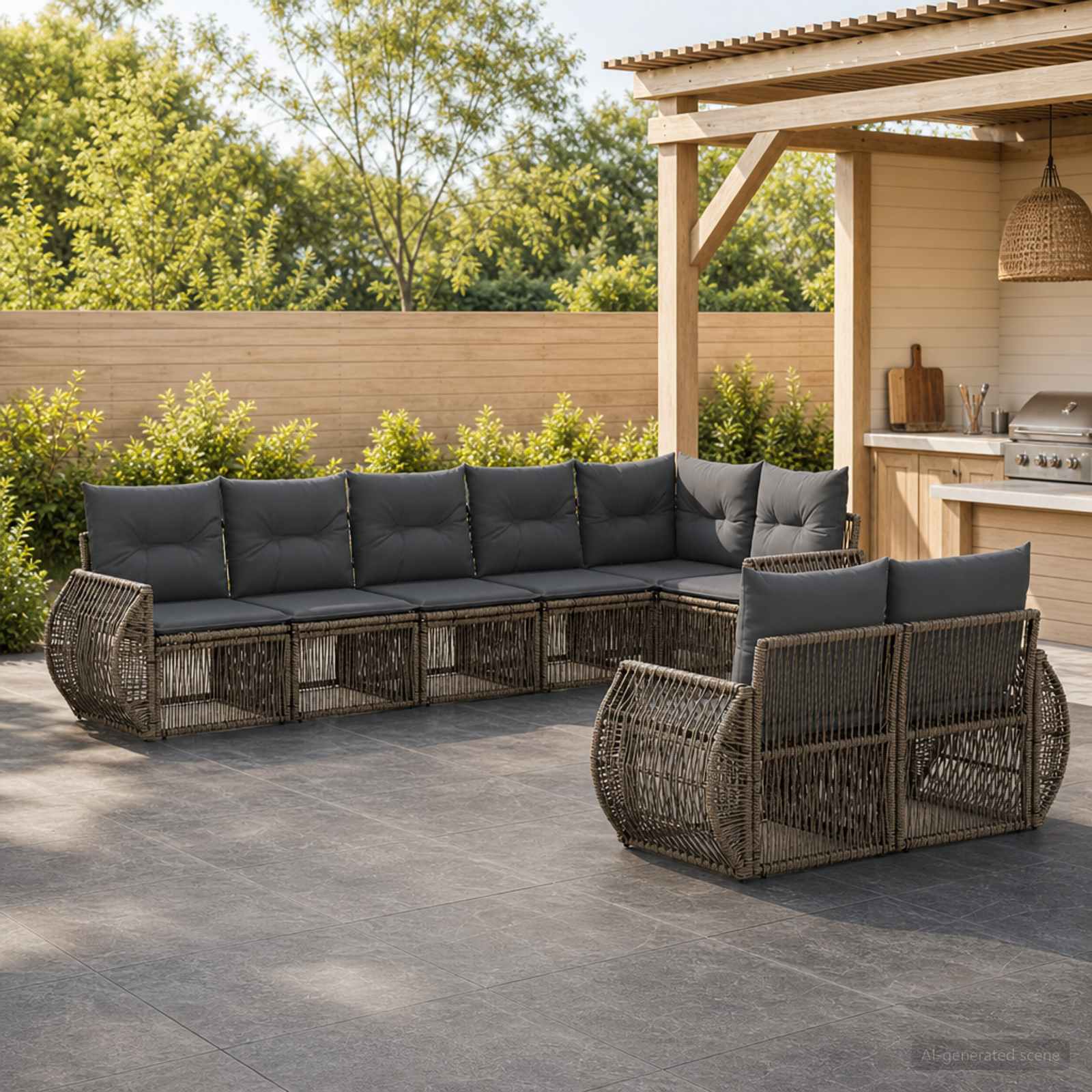 Gartensofa-set 8 stk. Grau und Dunkelgrau Poly-Rattan