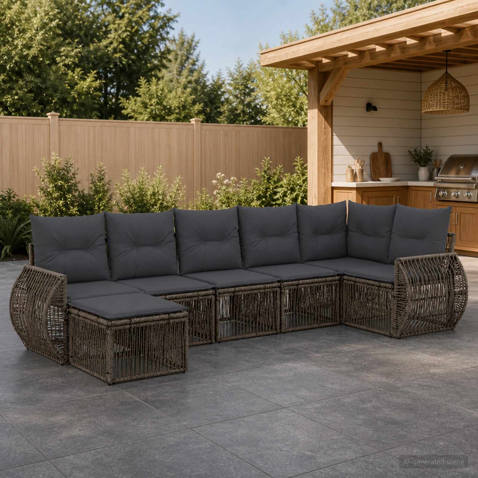 Gartensofa-set 7 stk. Grau und Dunkelgrau Poly-Rattan