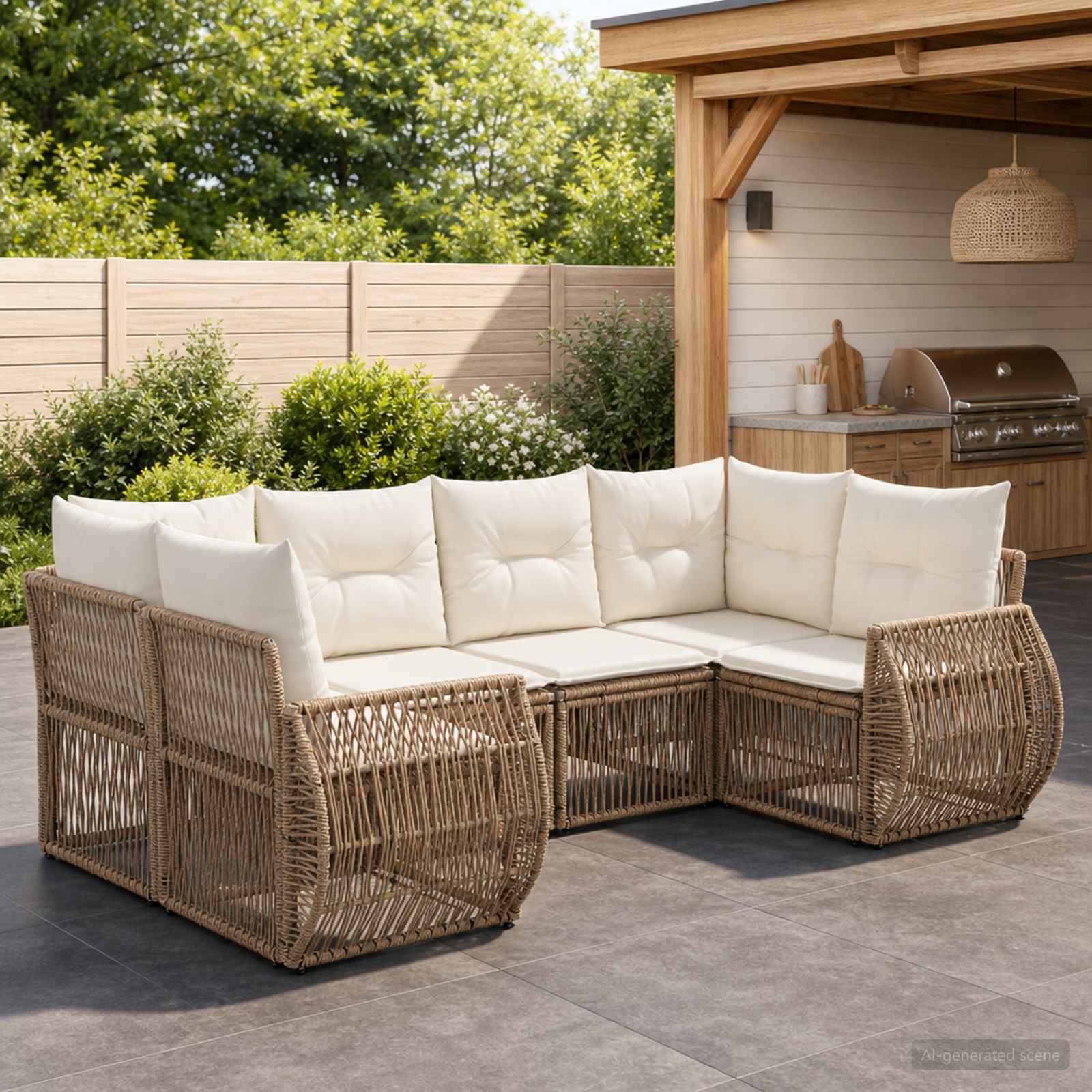 Gartensofa-set 6 stk. 6-Sitzanzahl Beige und Cremeweiß