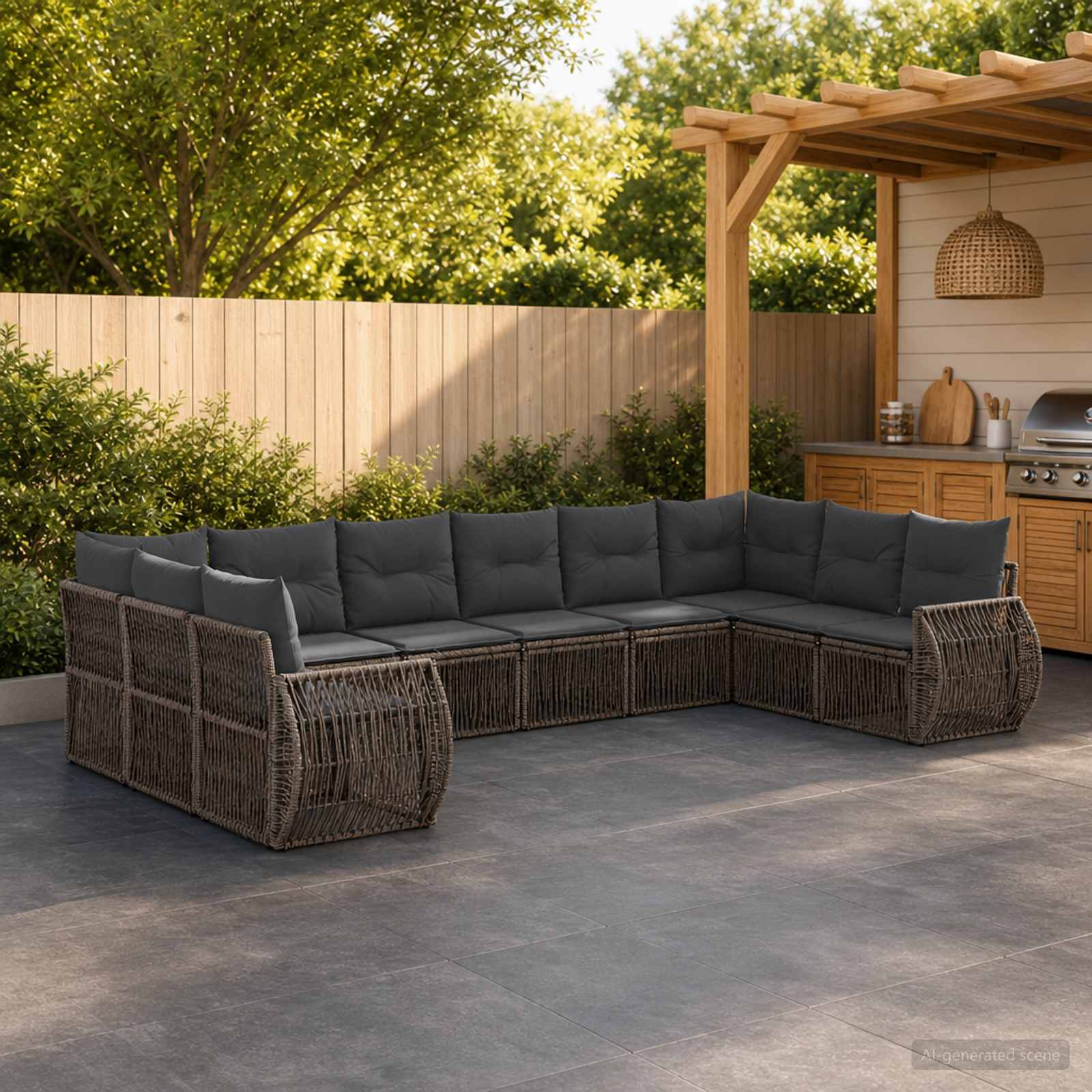Gartensofa-set 10 stk. Grau und Dunkelgrau Poly-Rattan