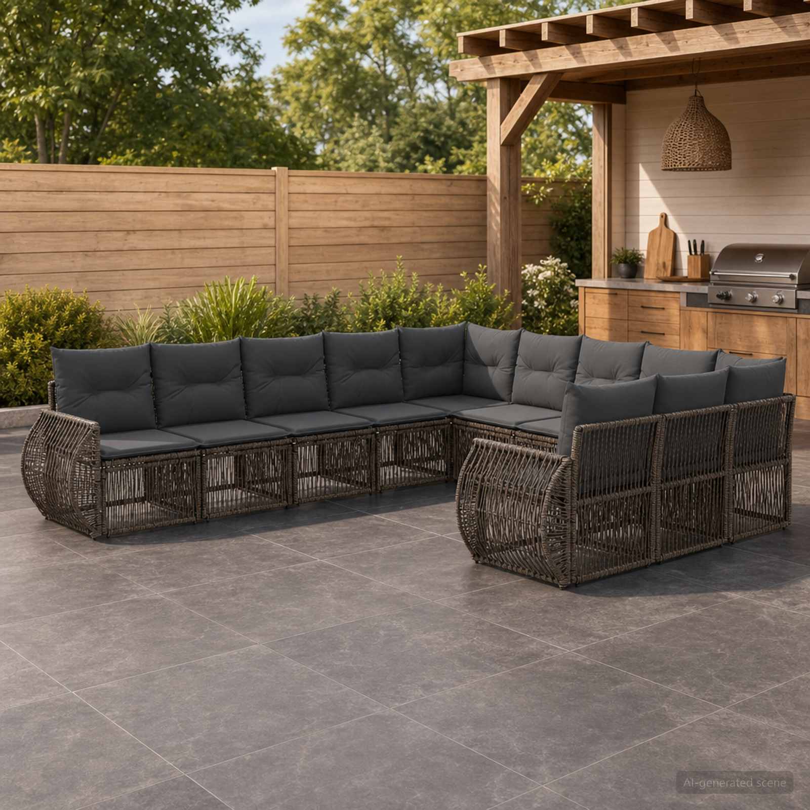 Gartensofa-set 11 stk. Grau und Dunkelgrau Poly-Rattan