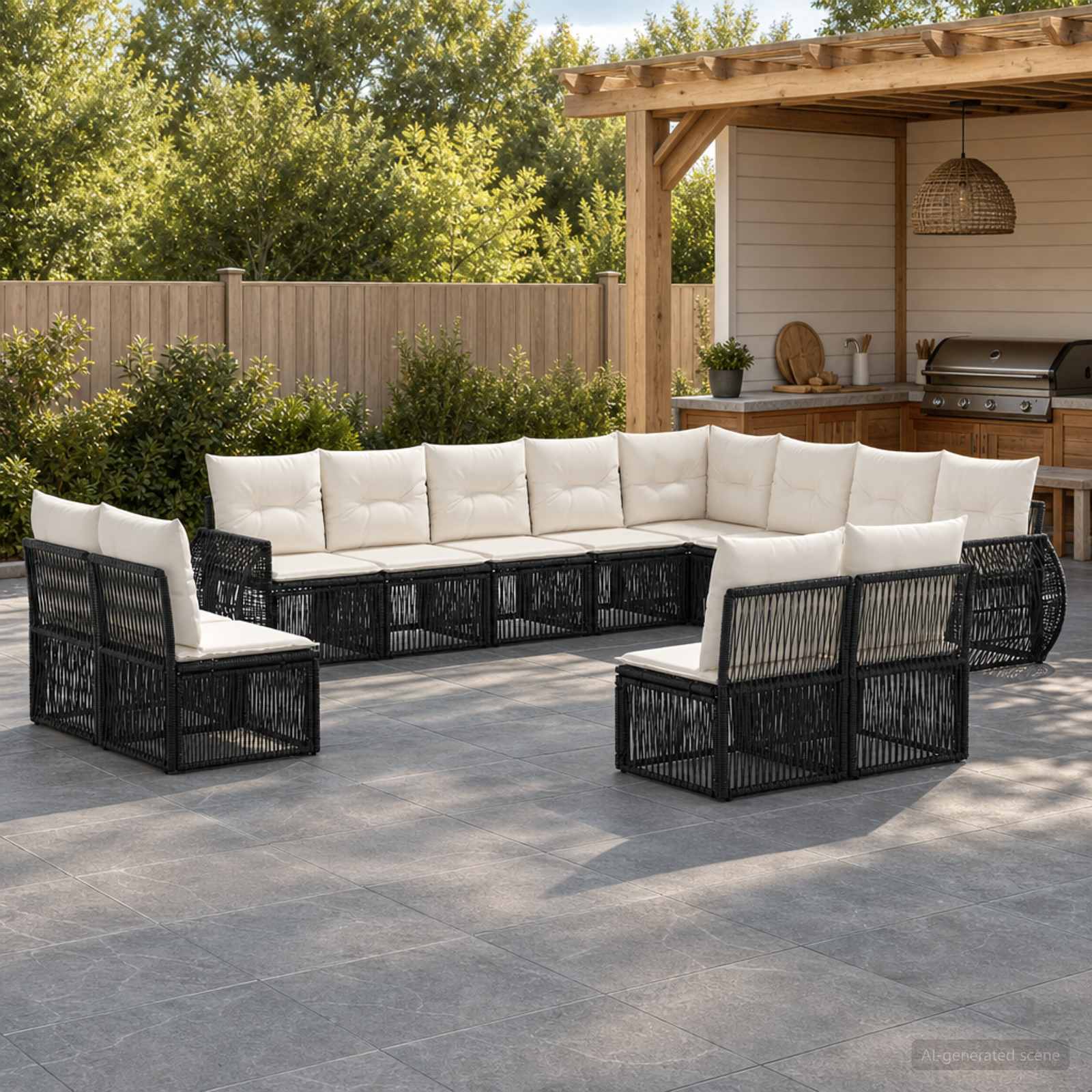 Gartensofa-set 12 stk. Schwarz und Cremeweiß Poly-Rattan