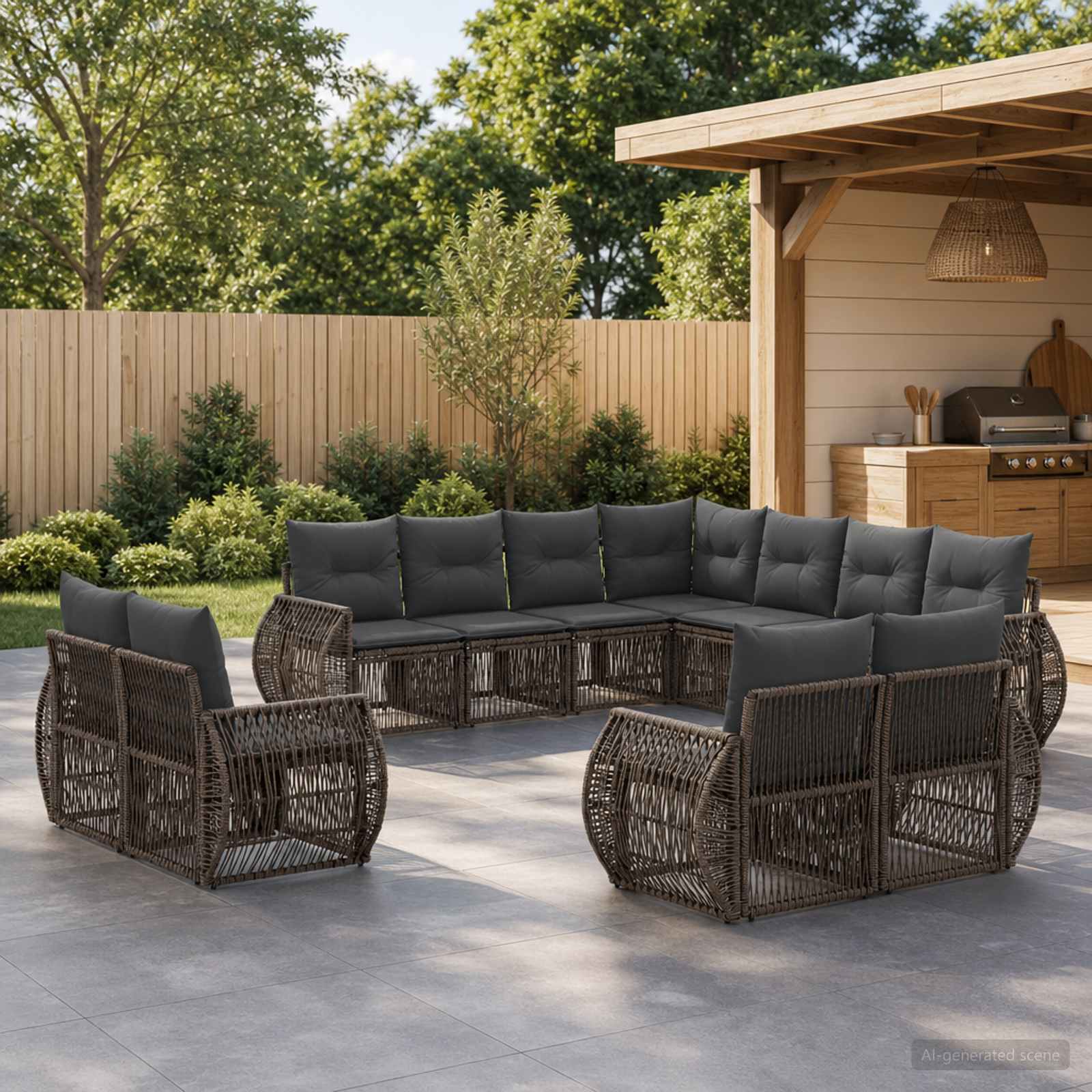 Gartensofa-set 11 stk. Grau und Dunkelgrau Poly-Rattan