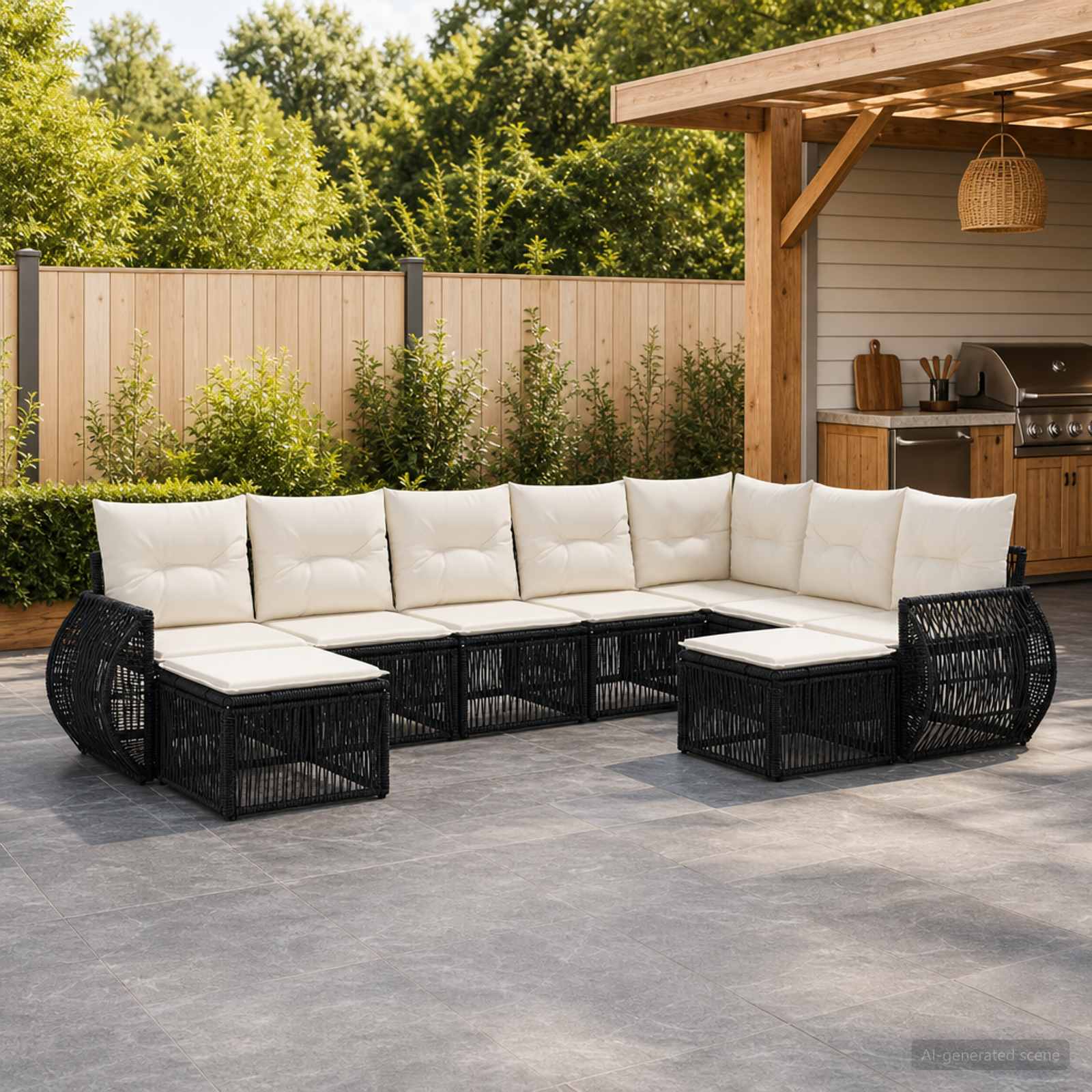 Gartensofa-set 9 stk. Schwarz Poly-Rattan