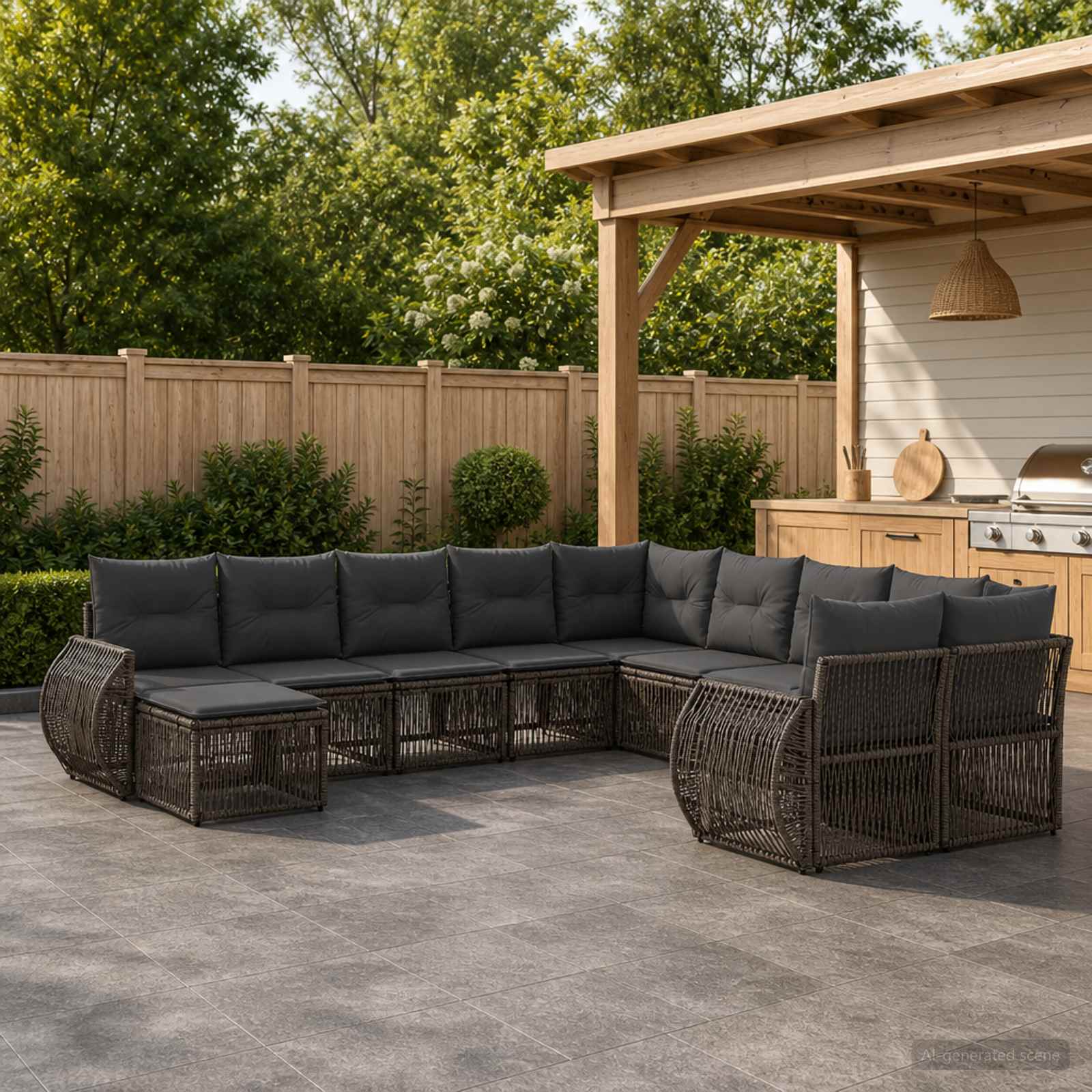 Gartensofa-set 11 stk. Grau Poly-Rattan