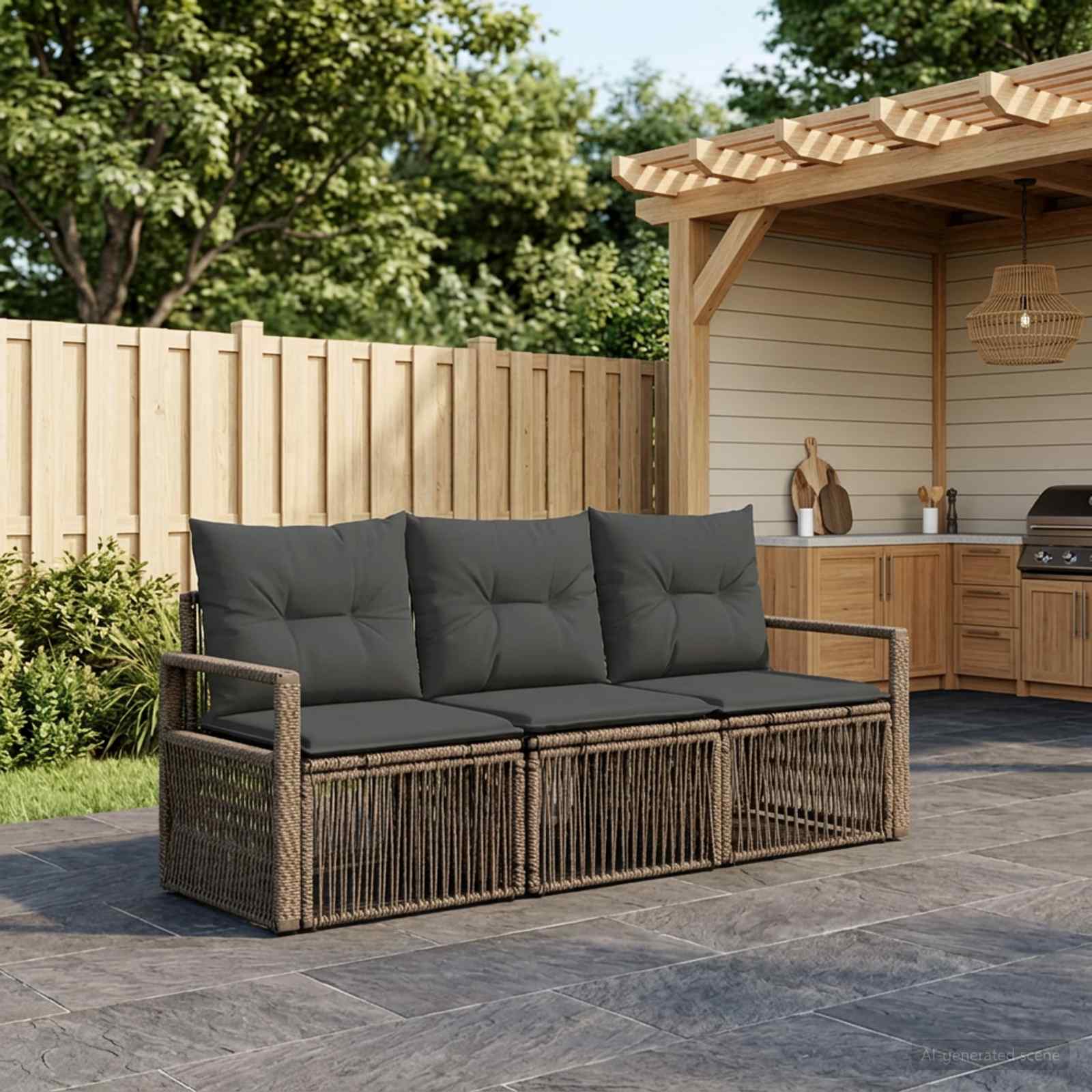 Gartensofa-set 3 stk. Grau Poly-Rattan