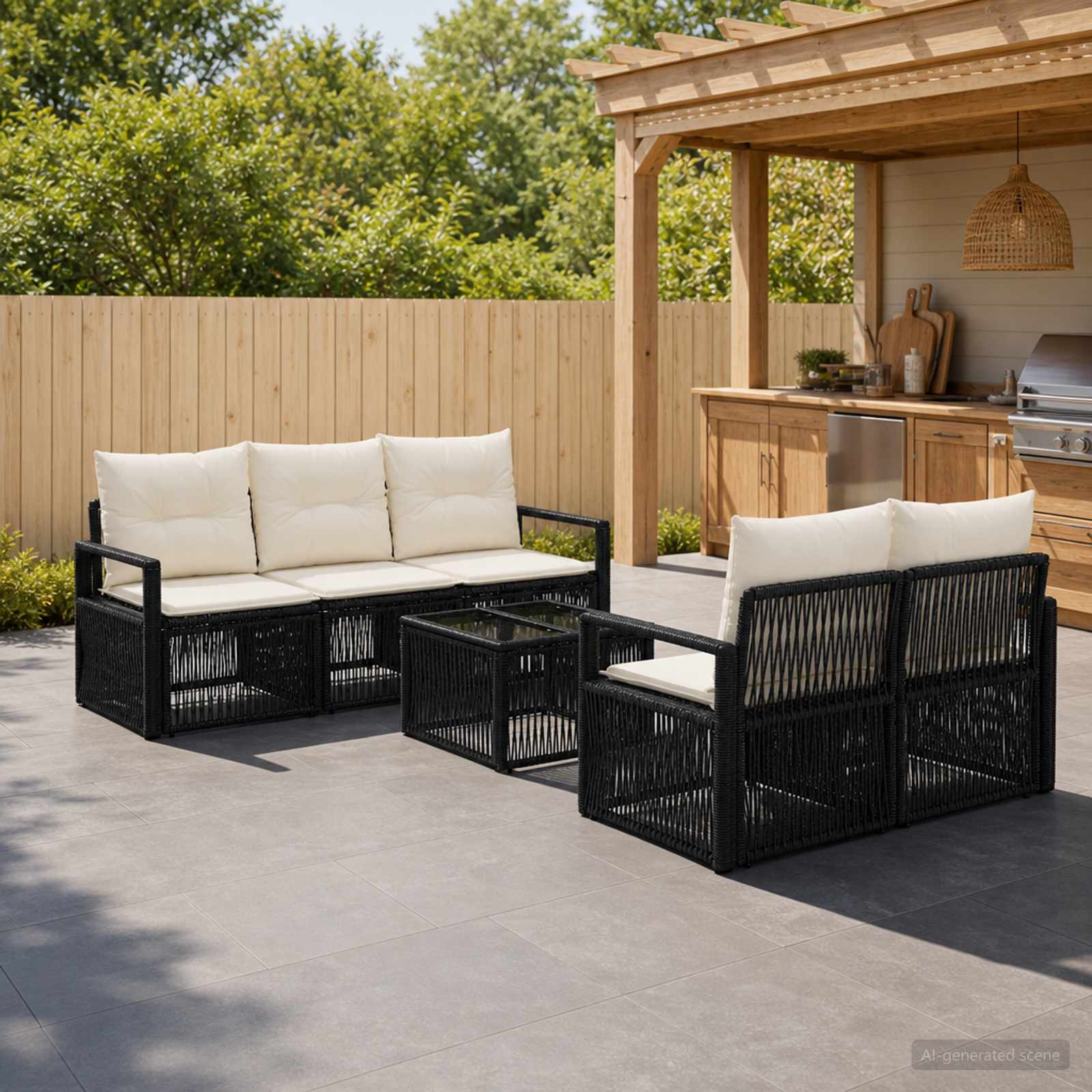 Gartensofa-set 6 stk. Schwarz Poly-Rattan