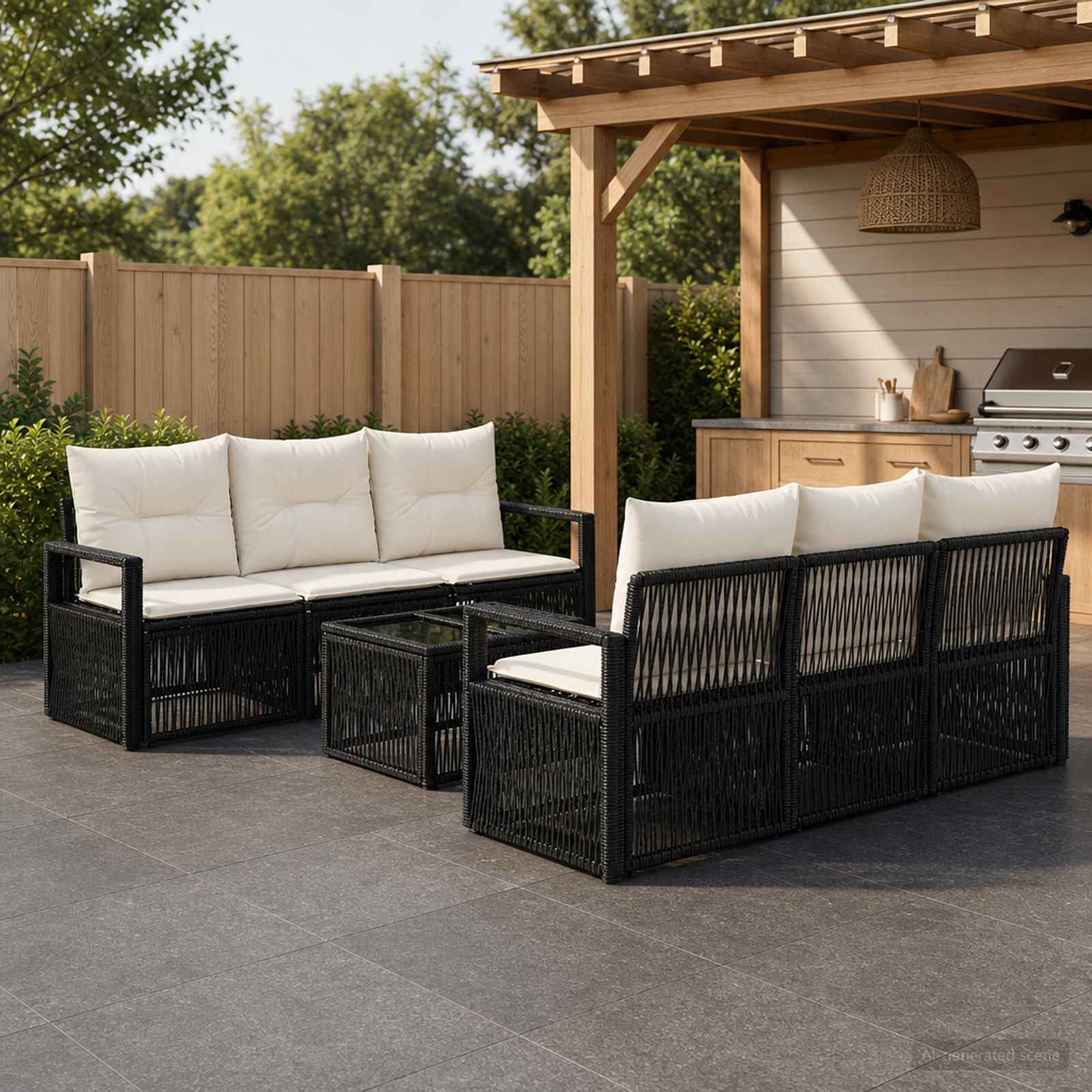 Gartensofa-set 7 stk. Schwarz Poly-Rattan