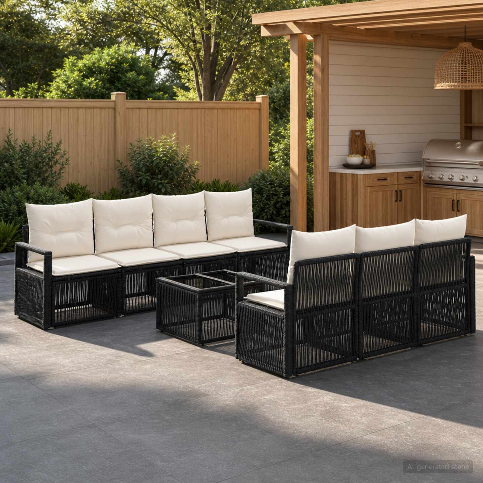 Gartensofa-set 8 stk. Schwarz Poly-Rattan