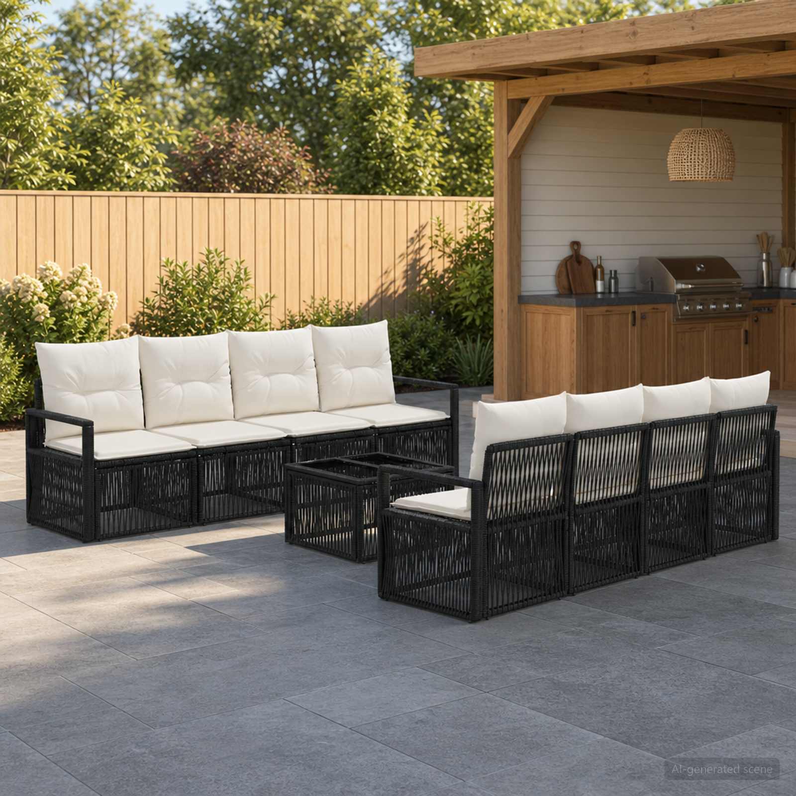 Gartensofa-set 9 stk. Schwarz Poly-Rattan