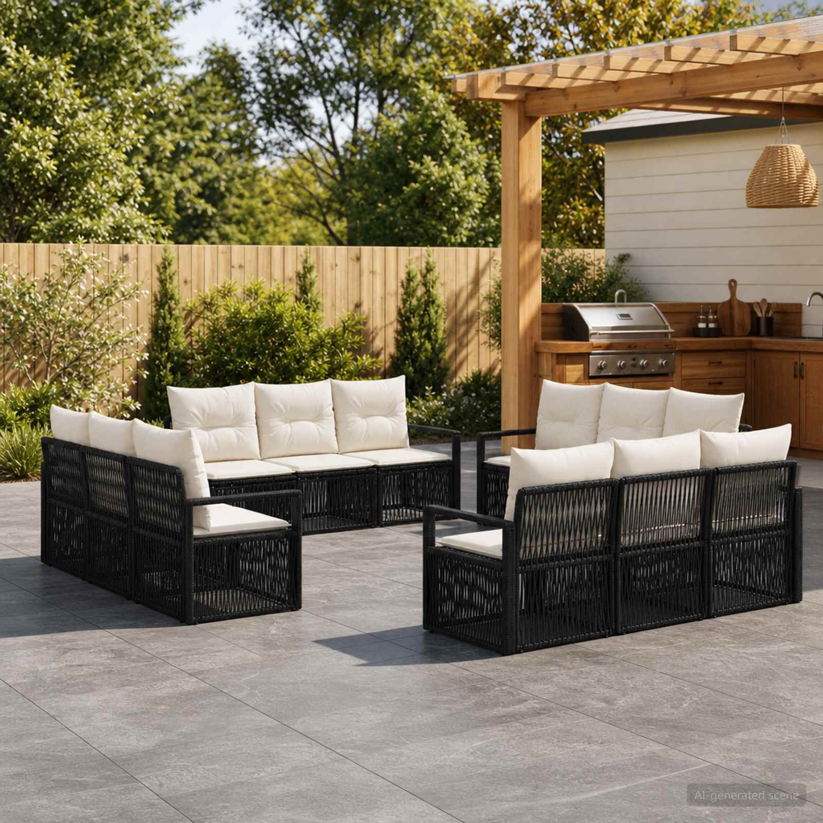 Gartensofa-set 12 stk. Schwarz Poly-Rattan