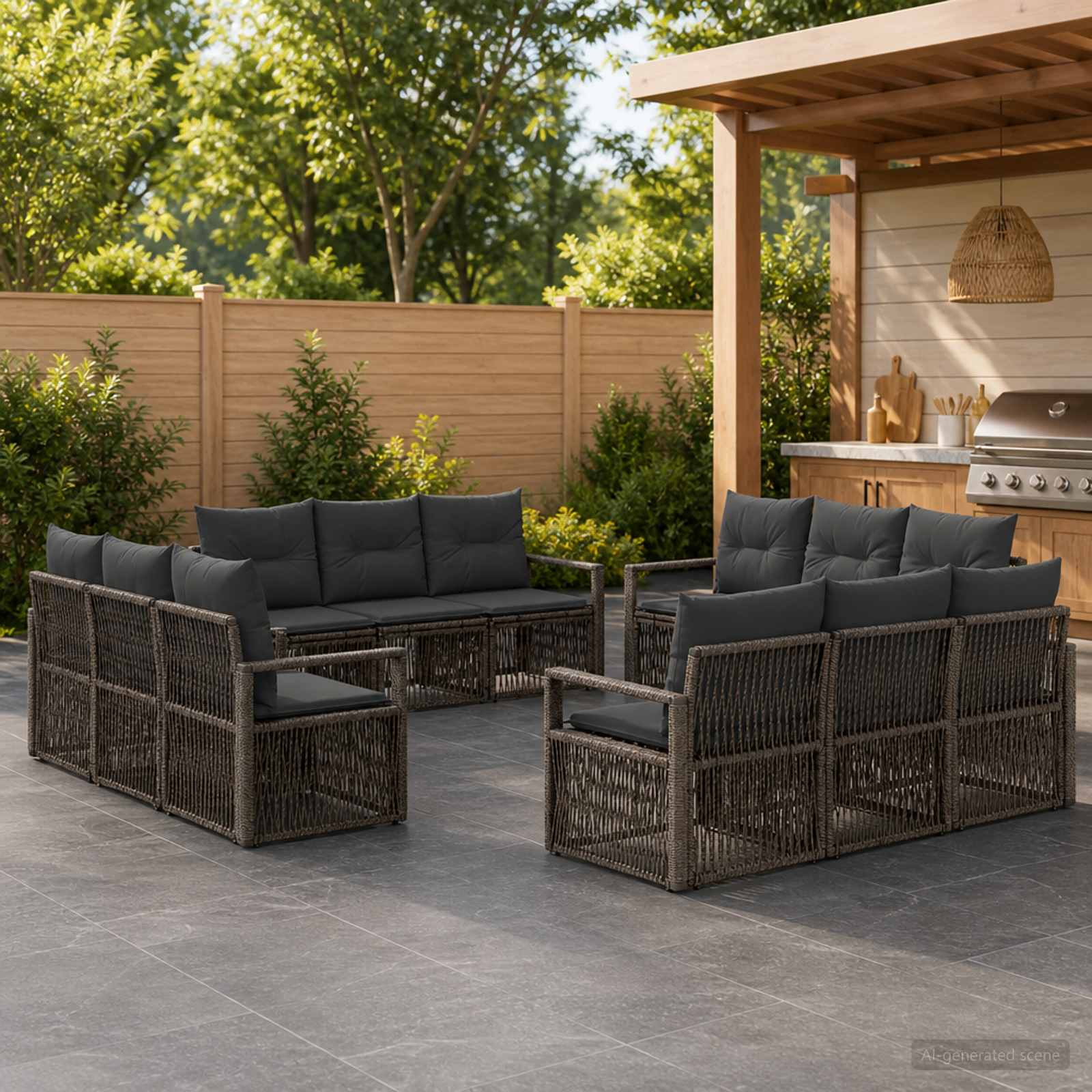 Gartensofa-set 12 stk. Grau Poly-Rattan