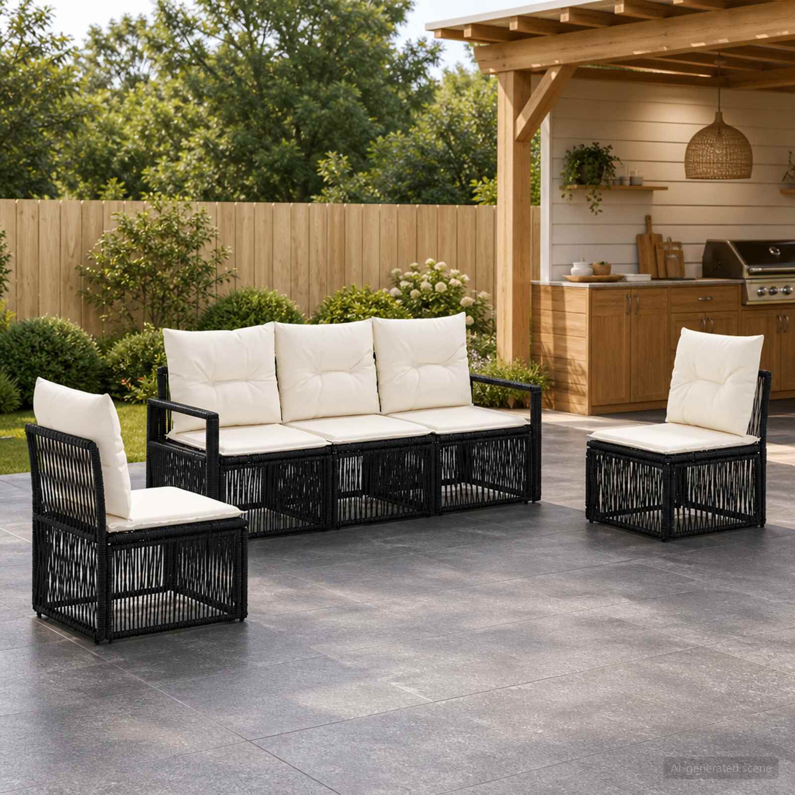 Gartensofa-set 5 stk. Schwarz Poly-Rattan
