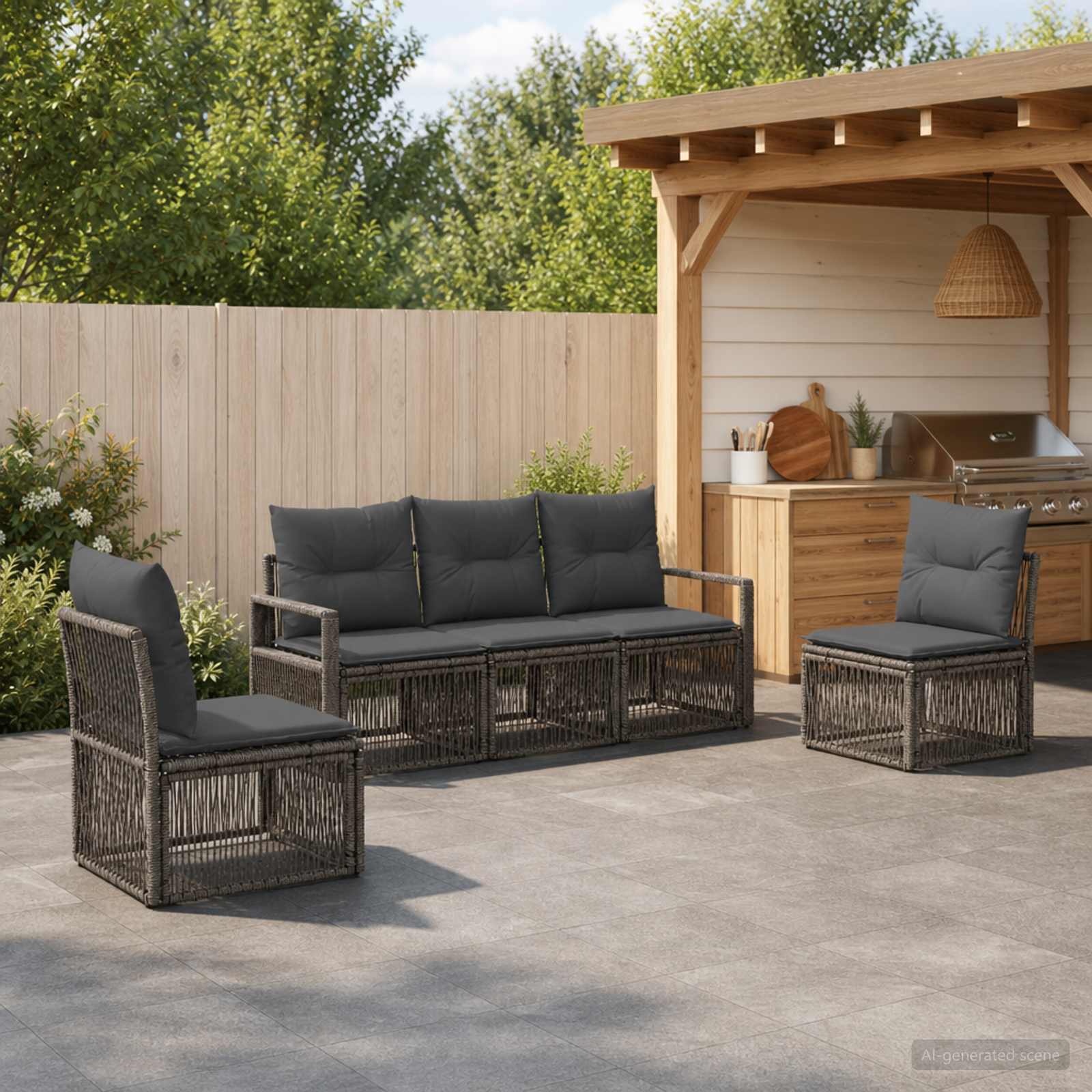 Gartensofa-set 5 stk. Grau Poly-Rattan