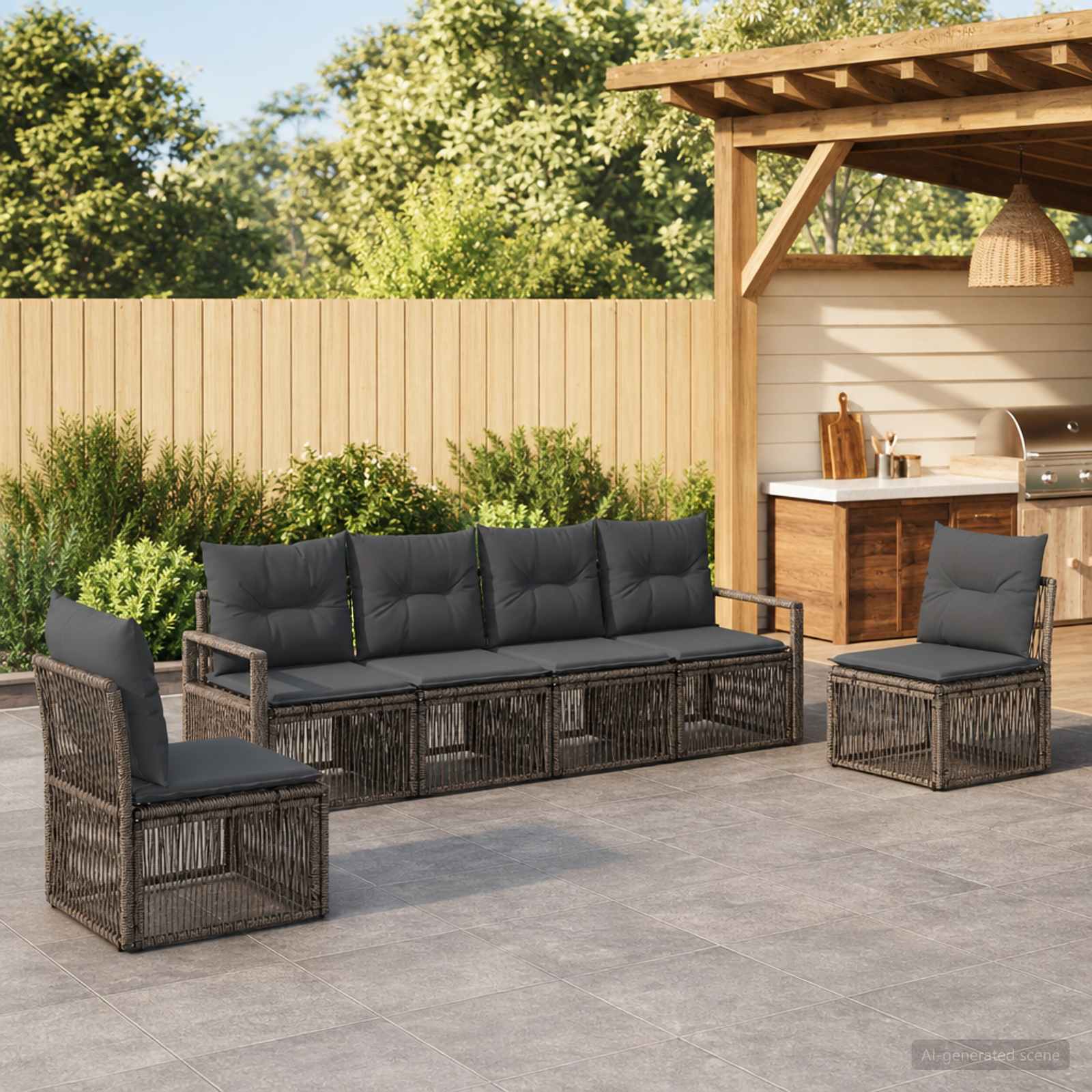 Gartensofa-set 6 stk. Grau Poly-Rattan