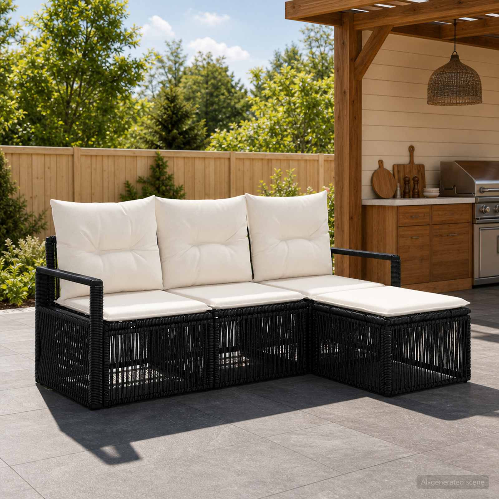 Gartensofa-set 4 stk. Schwarz Poly-Rattan