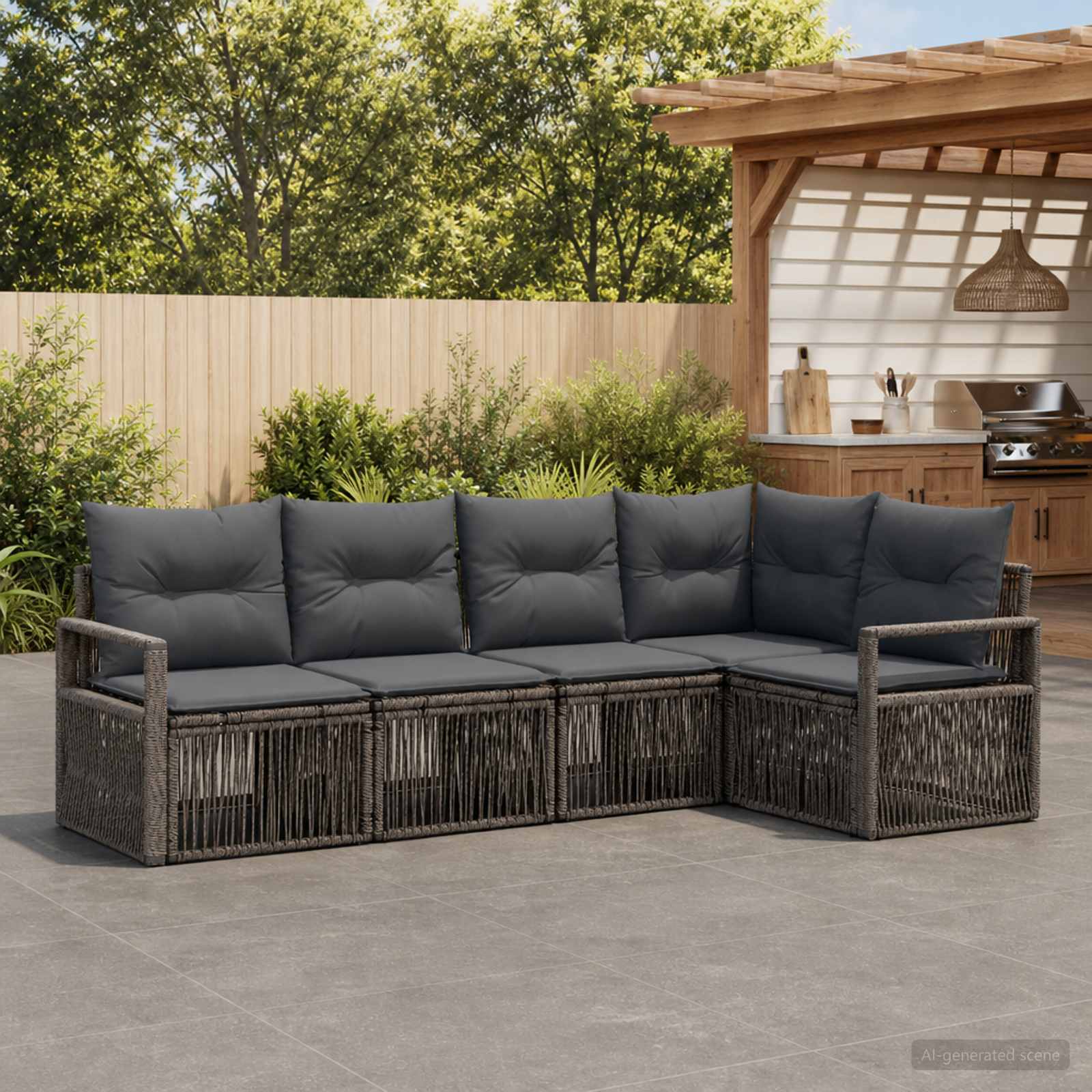 Gartensofa-set 5 stk. Grau Poly-Rattan