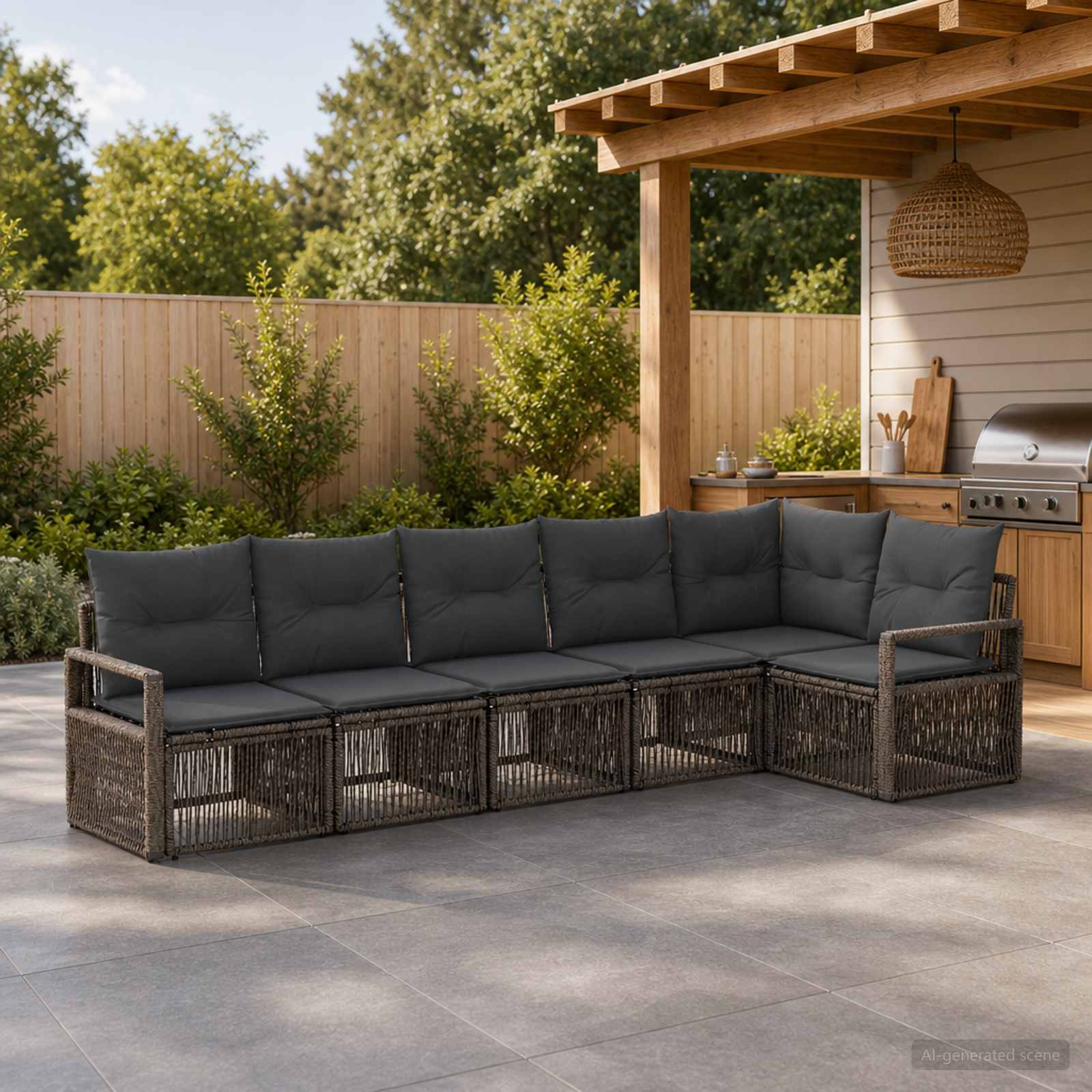 Gartensofa-set 6 stk. Grau Poly-Rattan