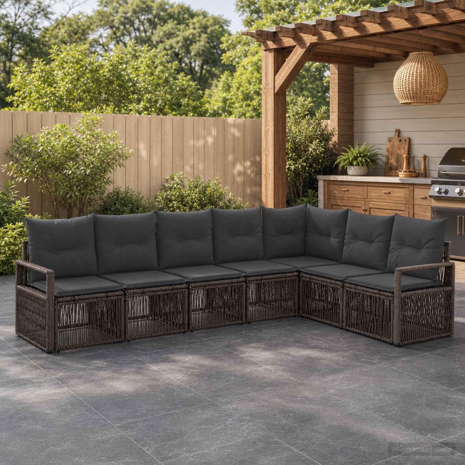 Gartensofa-set 7 stk. Grau Poly-Rattan