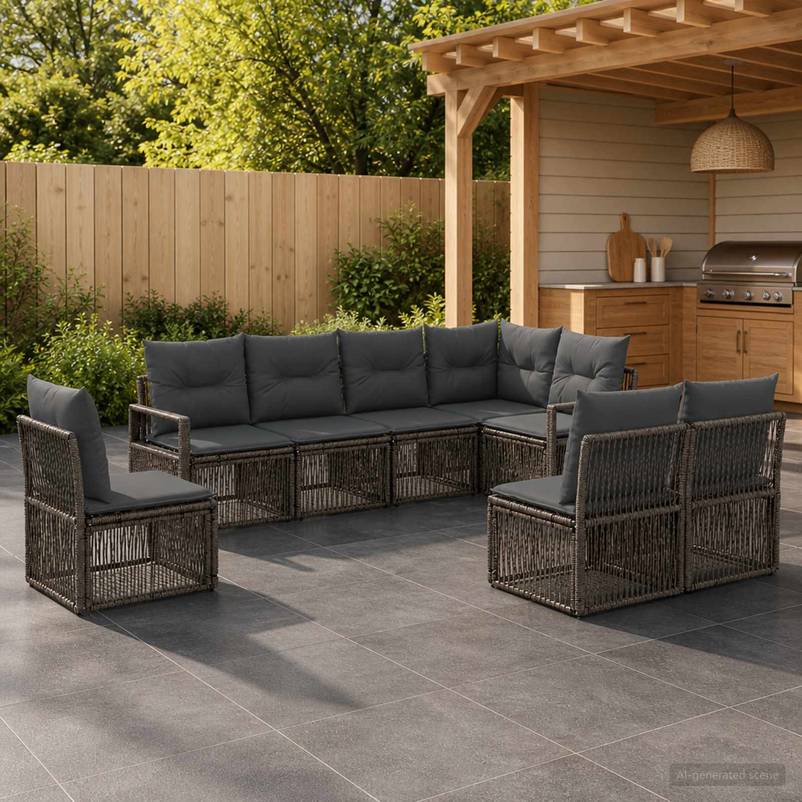 Gartensofa-set 8 stk. Grau Poly-Rattan