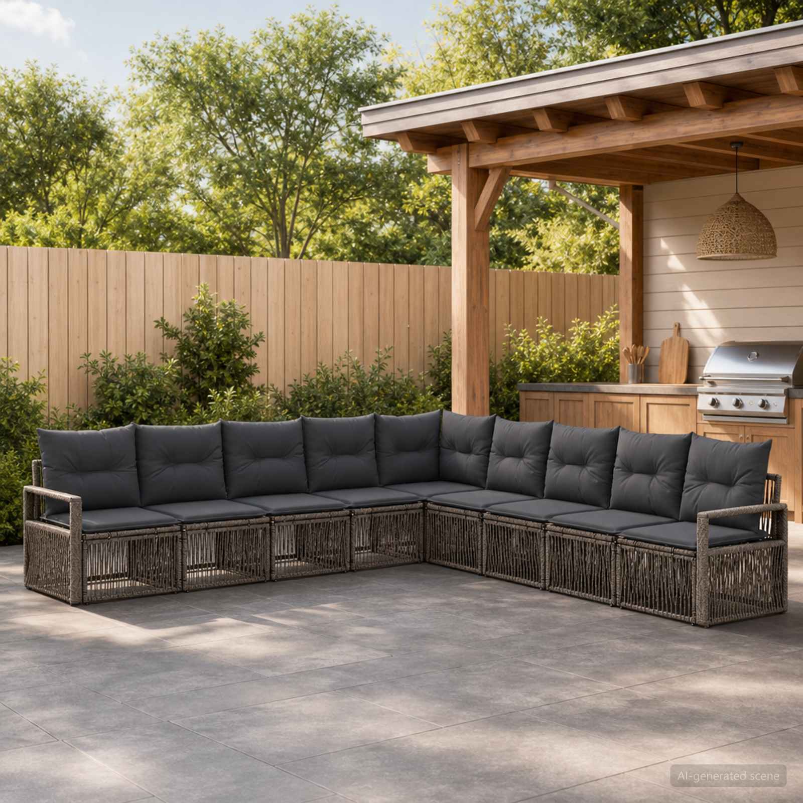Gartensofa-set 9 stk. Grau Poly-Rattan